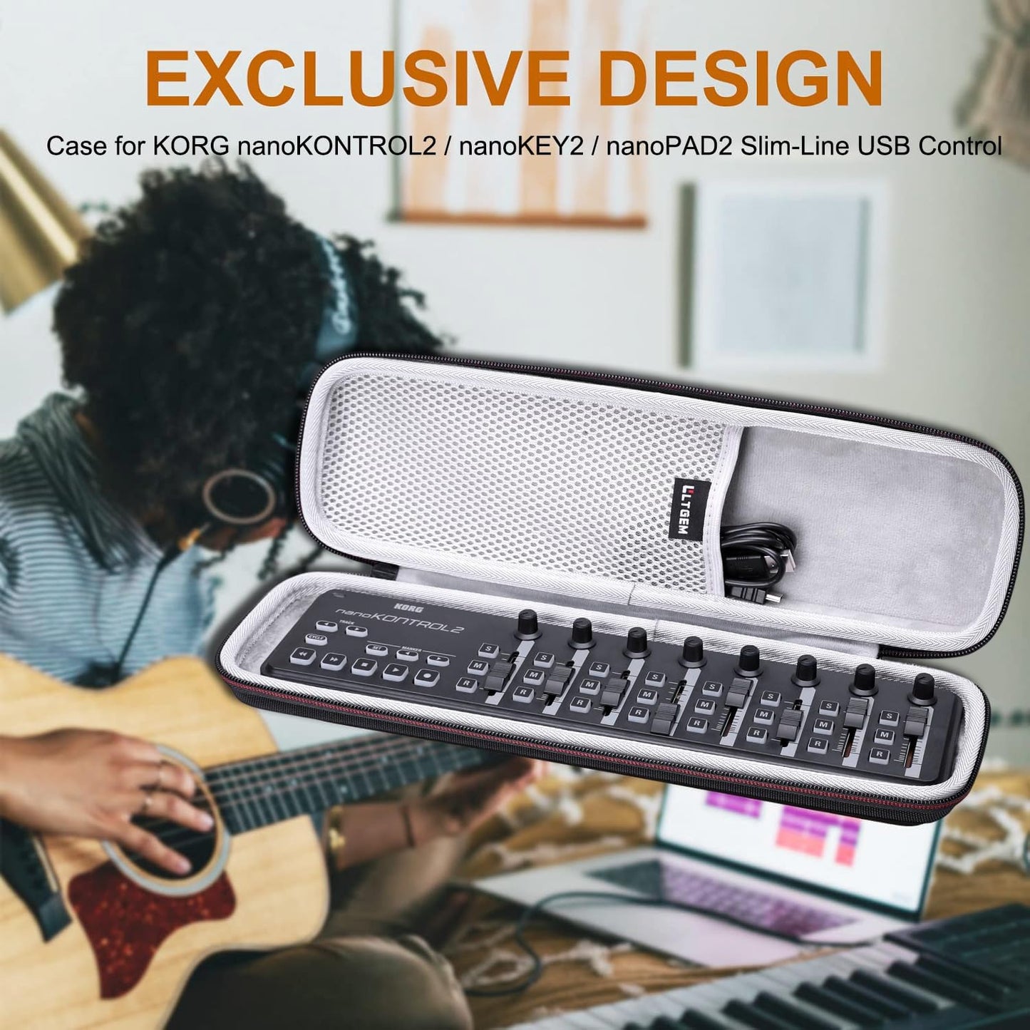 LTGEM Case Compatible with KORG nanoKONTROL2/nanoKEY2/nanoPAD2/nanoSERIES2 Slim-Line USB Control Surface/Keyboard/MIDI Pads, Office Travel Carrying Storage Bag - Black+Grey(Case Only)