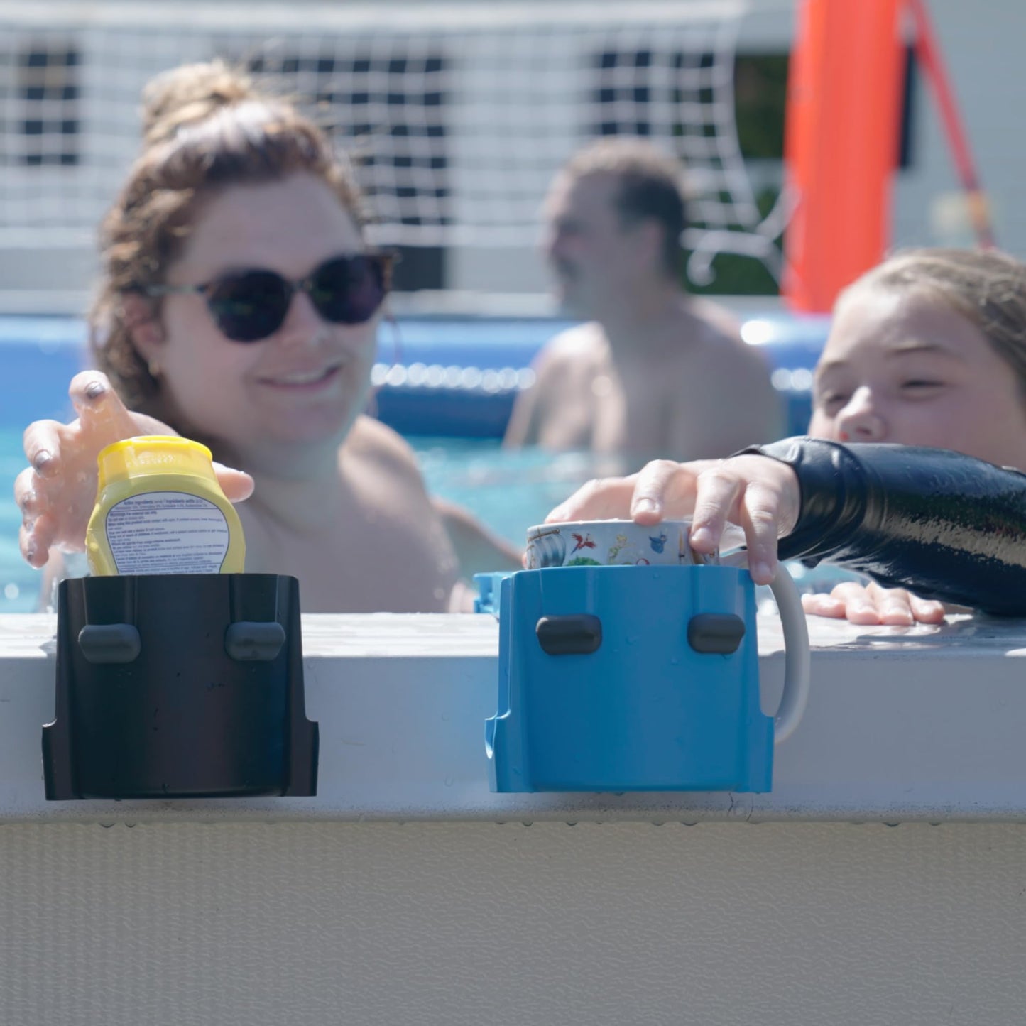 2-Pack Cup Holders for Above Ground Pool | Adjustable Drink Holder for Square Top Pools Only | Blue | Must-Have Pool Accessories | Use for Boat, Deck, Balcony | Made in Canada