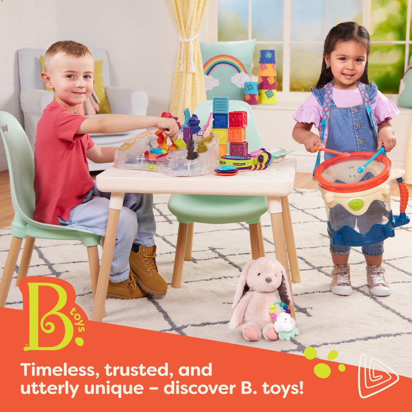 B. toys - Balance Toys for Kids – Modular Interlocking Toddler Balance Beam with 10 Balancing Beams & 6 Sensory Stepping Stones – Indoor Active Play Equipment Physical Development – Ages 3+
