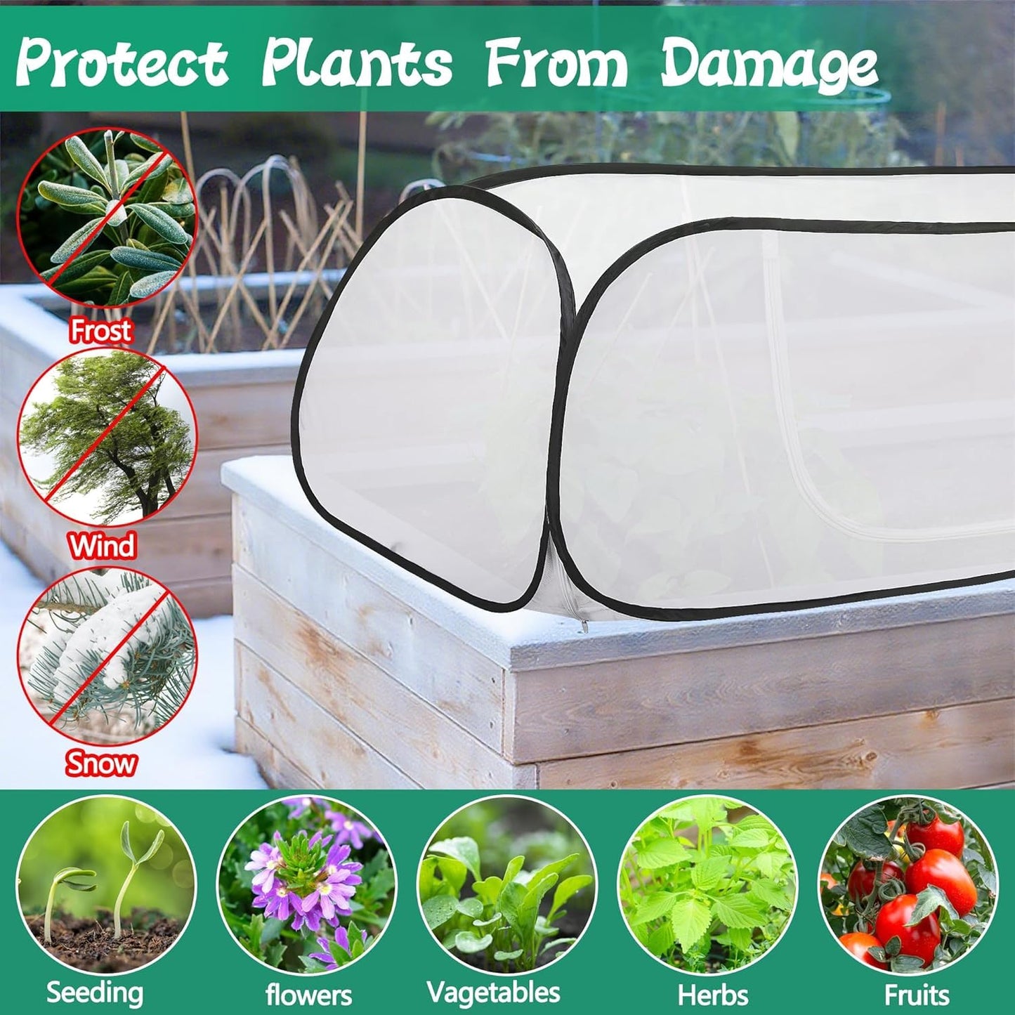 2Pcs Winter Garden Row Plants Covers - 45x22x16 Garden Raised Beds Vegetable Rows Covers - Cold-Proof Winter Pop Up Freeze Protection Accelerator Cover for Seedlings Flowers Snow Frost Protection