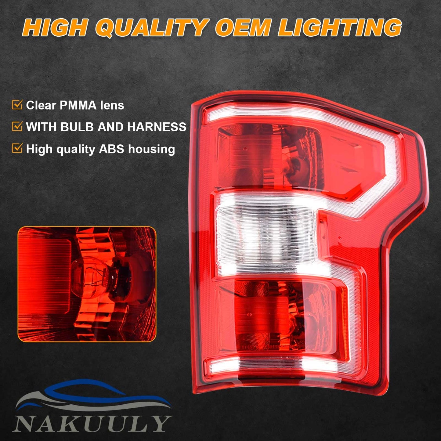 Nakuuly Tail Light Compatible With 2018 2019 2020 Ford F150 F-150 Right Passenger Side Taillight Rear Brake Lamp Signal Assembly with Bulb Replace JL3Z13404H