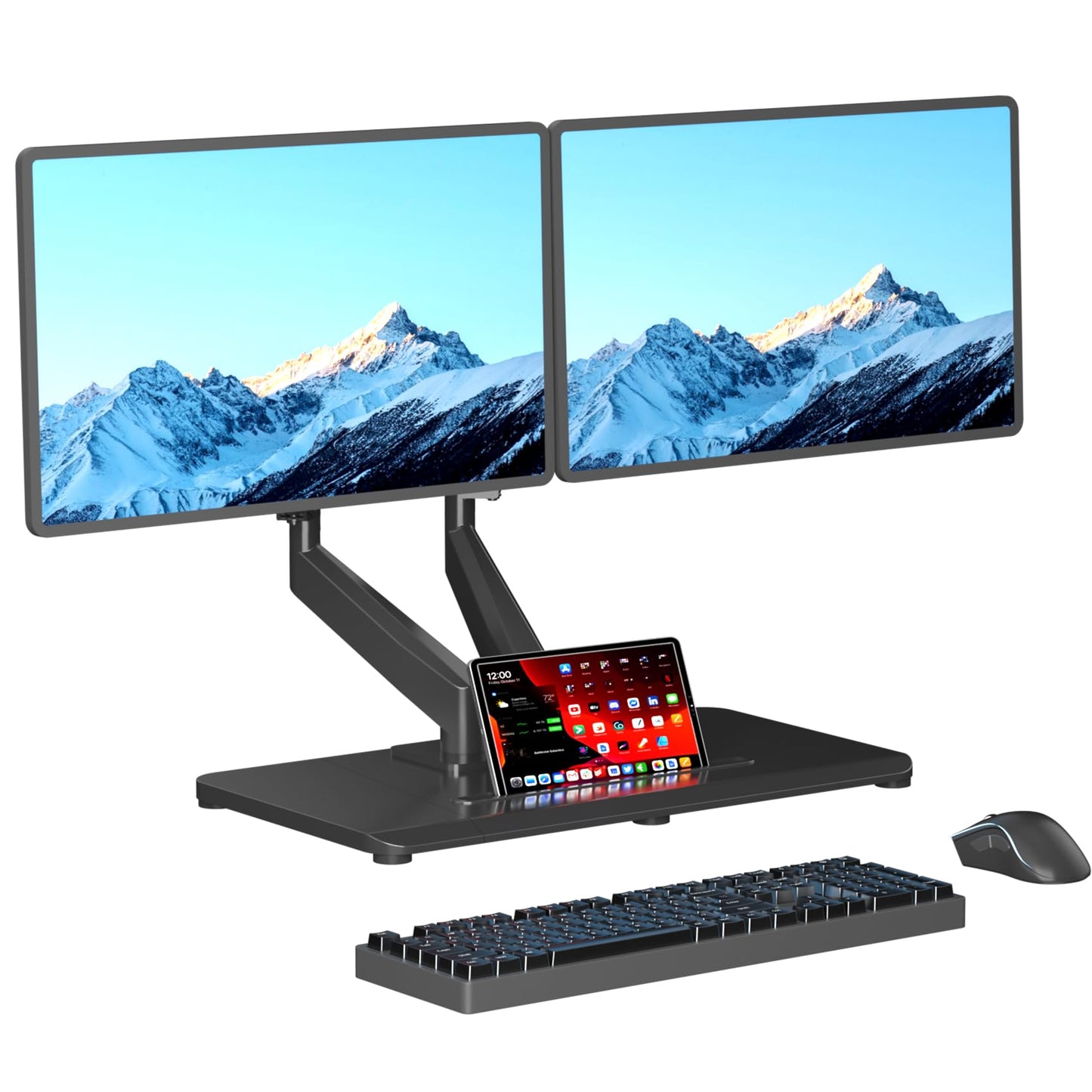 Pholiten Adjustable Dual Monitor Arms with Gas Spring for 17-32 inch Screens,Pneumatic Dual VESA Monitor Mount with Base,Freestanding Full Motion Dual Monitor Desk Stand Holds up to 22 lbs Each. ﻿