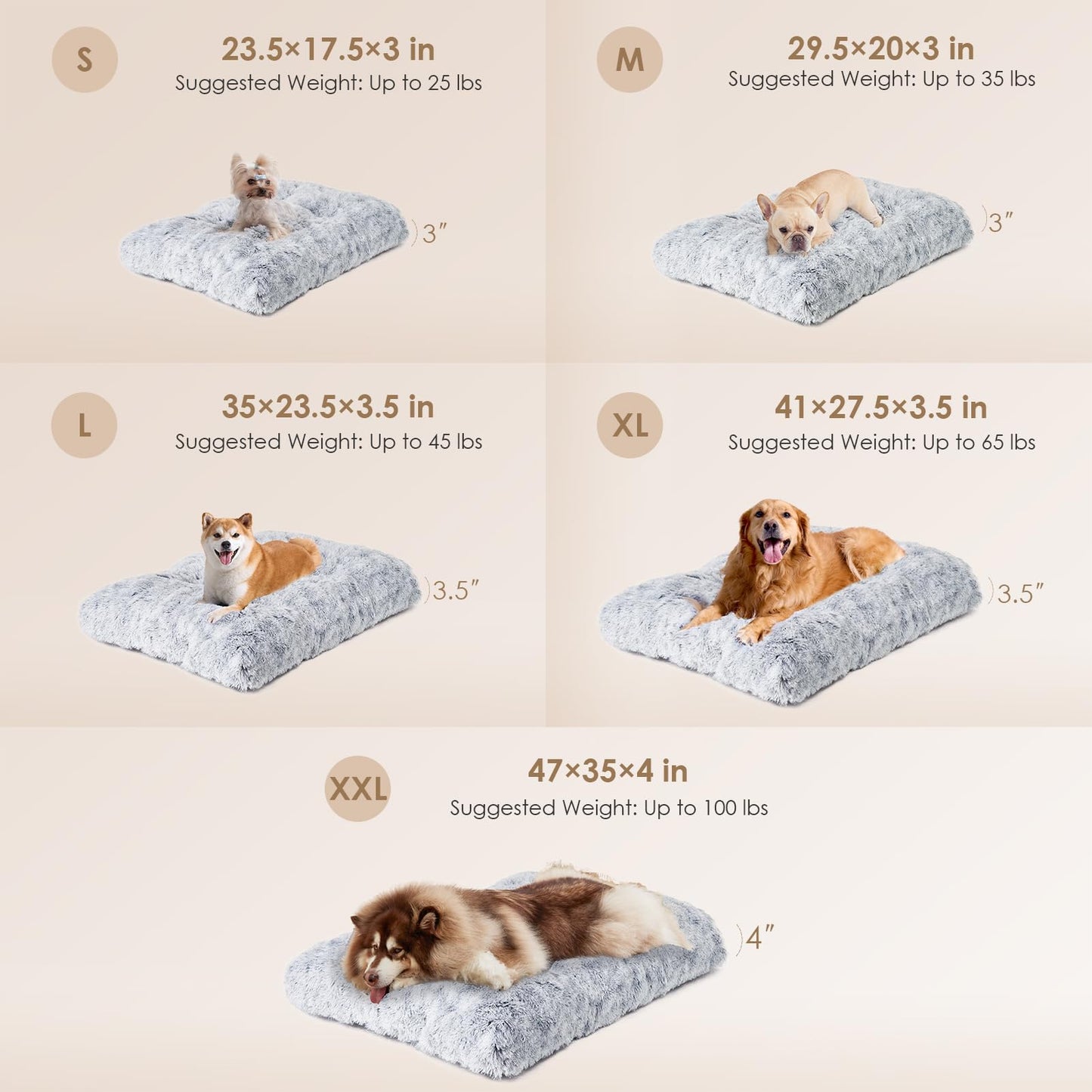 EHEYCIGA Calming Dog Crate Bed XL Extra Large, Washable Anti Anxiety Dog Pet Bed, Fluffy Dog Pillow Mat with Anti-Slip Bottom, Grey, 41.3"x27.5"x3.5"