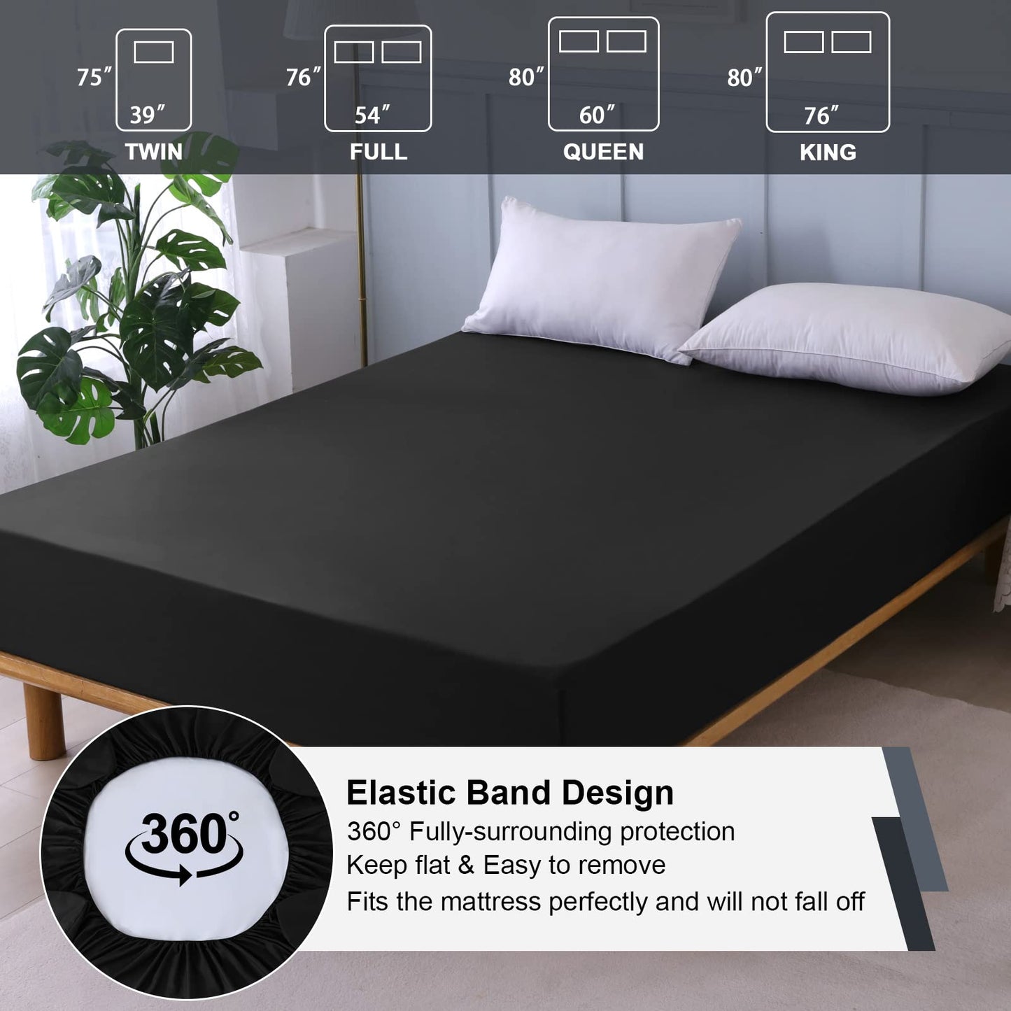 Waterproof Mattress Protector King Size, Fitted Sheet Style Breathable Mattress Cover with Deep Pocket Fits Up to 18'', Machine Washable Noiseless Bed Cover for Kids Adults Pets (Black, 76'' X 80'')