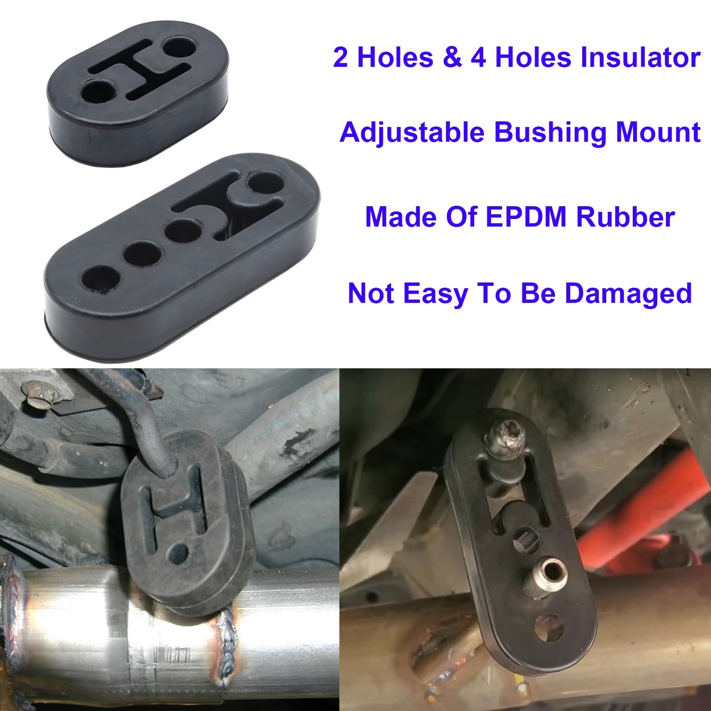 Ganluuree 16PCS Rubber Exhaust Hanger Rod Set Heavy Duty 3/8"(10MM) Rod 90°7.6" Long + Straight 10" Long Muffler Hanger Mild Steel Zinc Coated 2 Hole 4 Hole Insulator Mount Car Automotive Replacement