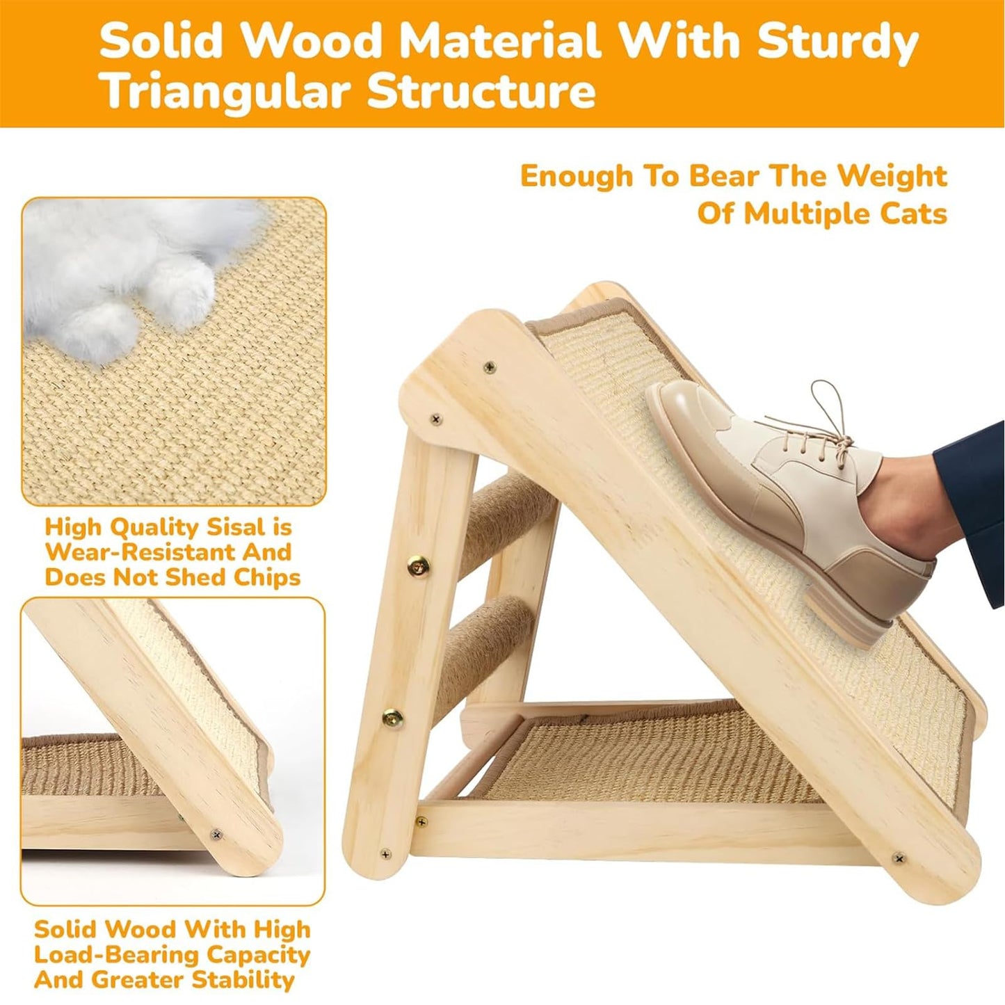 Cat Scratching Post for Indoor Cats,Standing Cat Scratching Pad with Natural Sisal Cat Scratcher Mat,Foldable Wooden Griffoir Pour Chat,Multifunctional Grattoir Pour Chat,Protect Cat Scratch Sofas