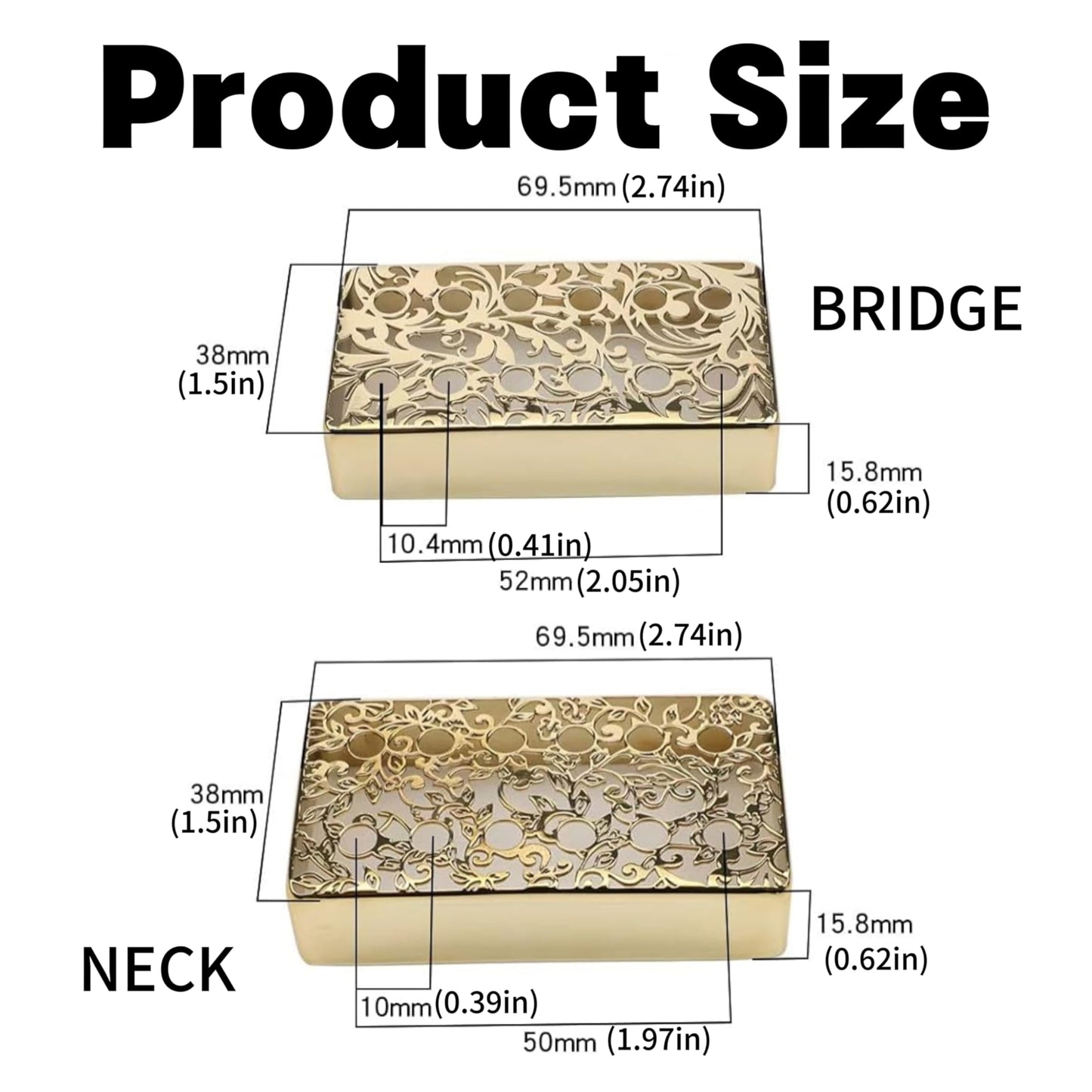 JCHFR 2 PCS Brass Guitar Pickup Covers, Gold, Humbucker Guitar Pickup Cover, Metal Humbucker Pickup Covers Pickup Frame for Epi Les Paul LP Electric Guitar