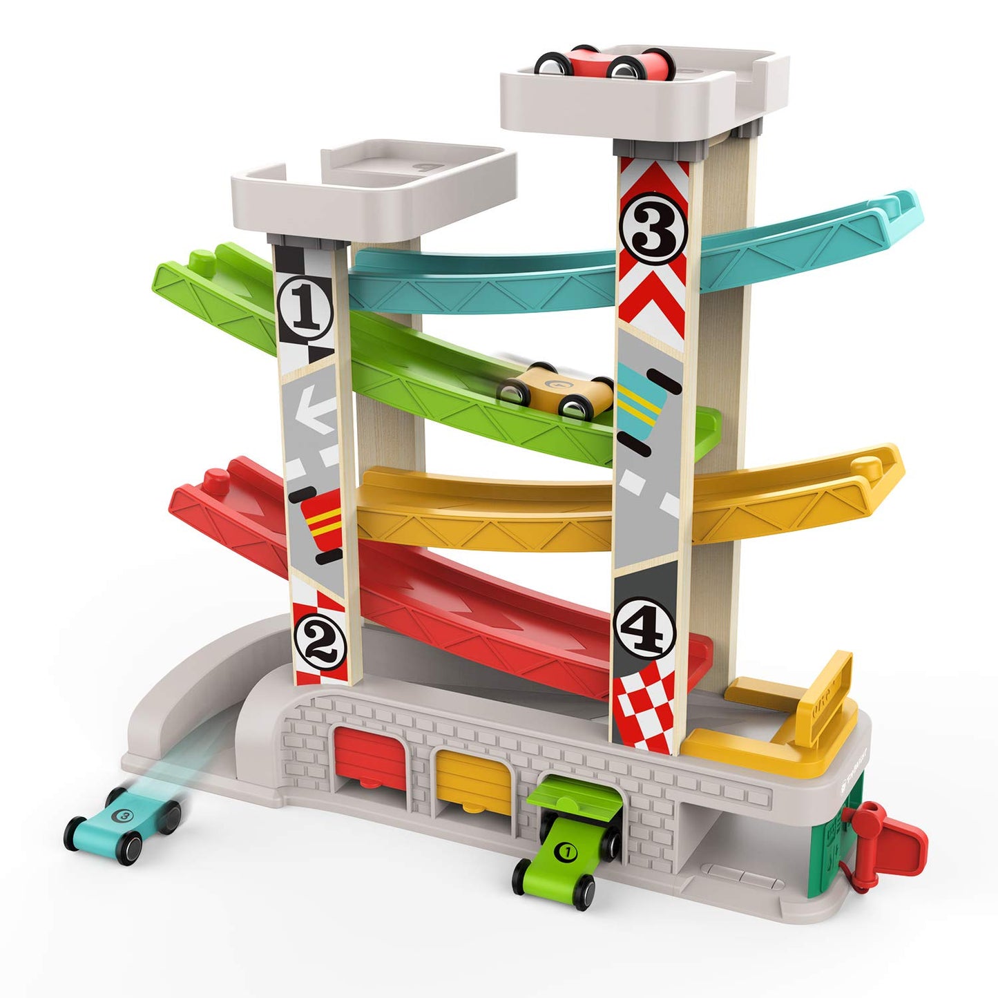 Top Bright Car Ramp Toys for 1 2 3 Year Old Boys Girls Gift, Wooden Race Track for Toddler 1-3, Montessori Toy for 18 Months with 4 Mini Cars