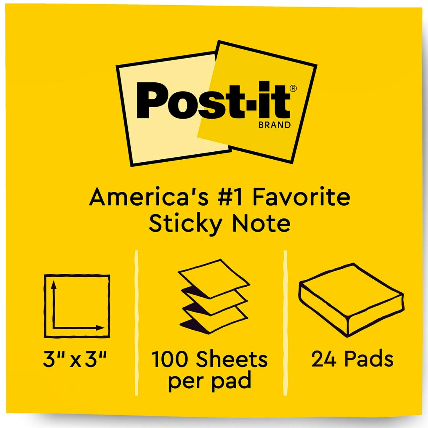 Post-It Notes Original Pop-Up Sticky Notes, 3" x 3", 24 Pads, 90 Sheets/Pad, Canary Yellow (R330Y24VAD)