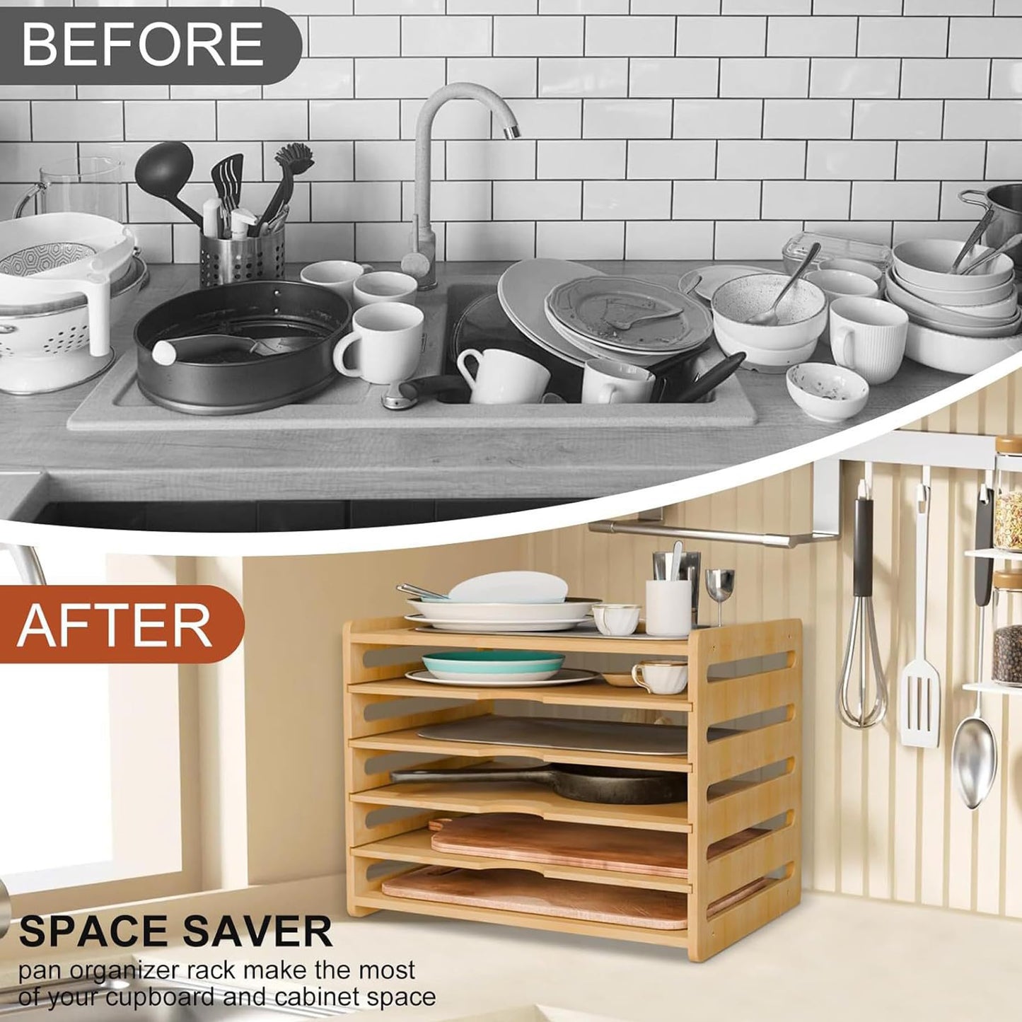 ybaymy Kitchen Cabinet Cutting Board Organizer Cookie Sheet Storage Rack Baking Pan Organizer Storage Cookware Cabinet Divided Holder with 5 Slots for Kitchen Countertop Cabinet Office
