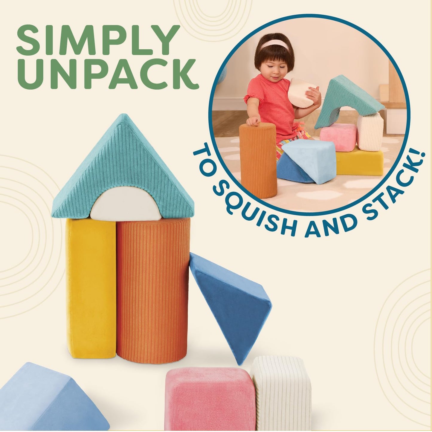 B. Toys – Sensory Foam Building Blocks for Kids – 8– Pieces Textured Stacking Toys for Babies 6– 12 Months – Soft Geometric Shapes with Tactile Fabric Cover – Foam Blocks for Toddlers