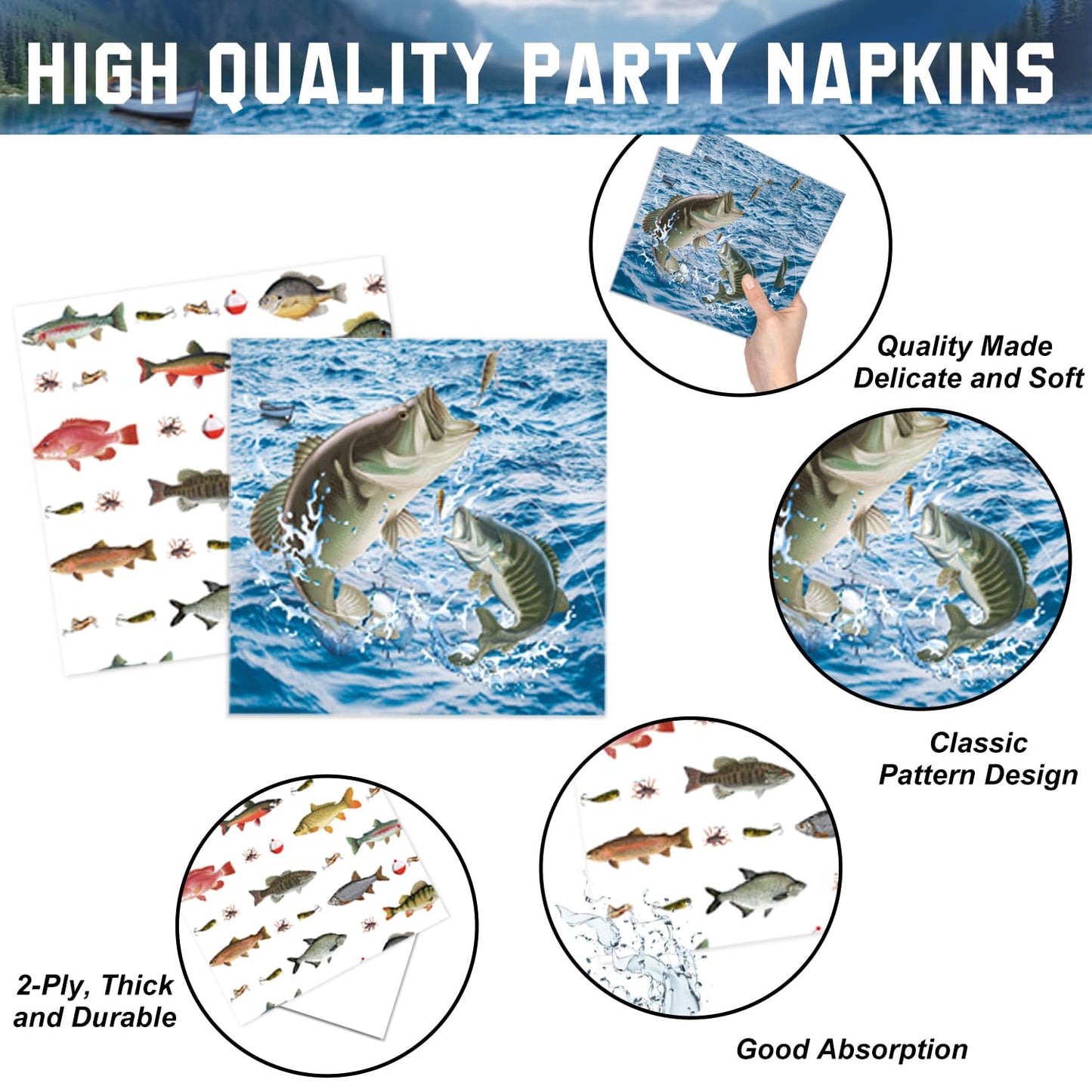 178PCS Fishing Birthday Party Decorations Includes Plates, Napkins, Cups, Cutlery, Tablecloth, Cake & Cupcake Toppers, Banner, Hanging Swirls, Balloons for Fishing Party Decorations, Serve 20