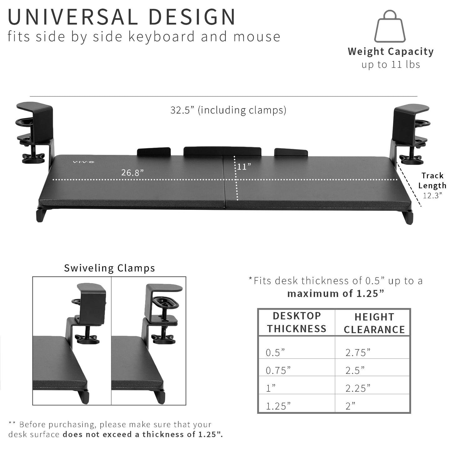 VIVO Clamp-on Computer Keyboard & Mouse Under Desk Slider Tray for Corner Desks