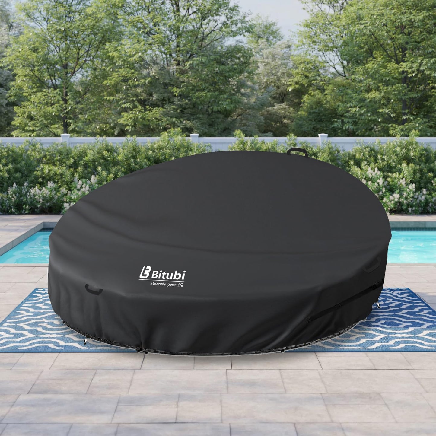 Bitubi 75 Inch Heavy Duty Waterproof Outdoor Daybed Cover - 600D Tough Canvas Anti-UV Patio Canopy Daybed Sofa Cover 75" Dia x 35"/16”H, Black