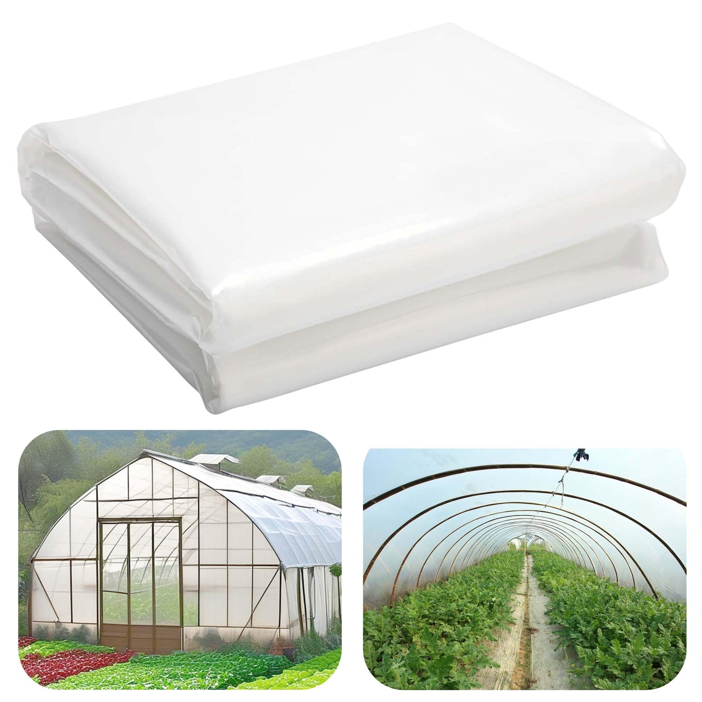 8x25ft Greenhouse Film Sheeting - Thickened Greenhouse Plastic Transparent Film - Clear Polyethylene Garden Film Cover for Farm Garden Vegetables Plants Flower