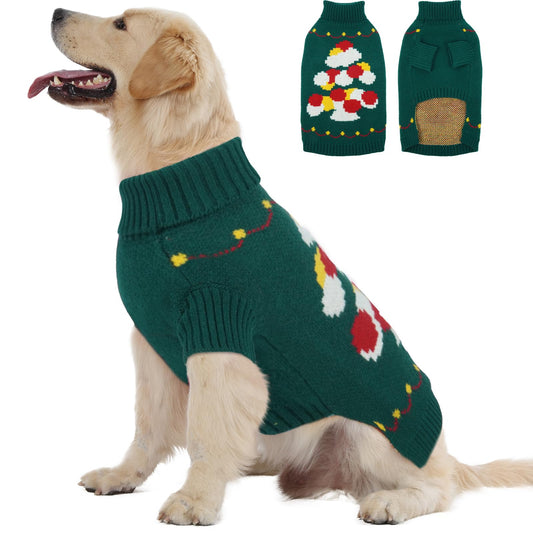 BRKURLEG Dog Sweaters, Christmas Dog Sweaters for Large Dogs Boy Girl, Turtleneck Warm Pet Sweater for Cold Weather, Xmas New Year, Pet Winter Pullover Sweater for Labrador, Dalmatian (Green, XXL)