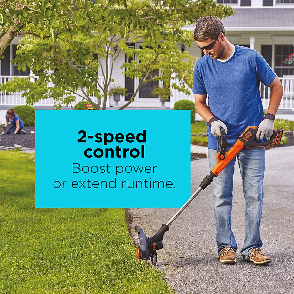 BLACK+DECKER 20V MAX Cordless String Trimmer with Power Drive Transmission, 2-Speed Control, Auto Feed, 12-Inch (LST522-CA)