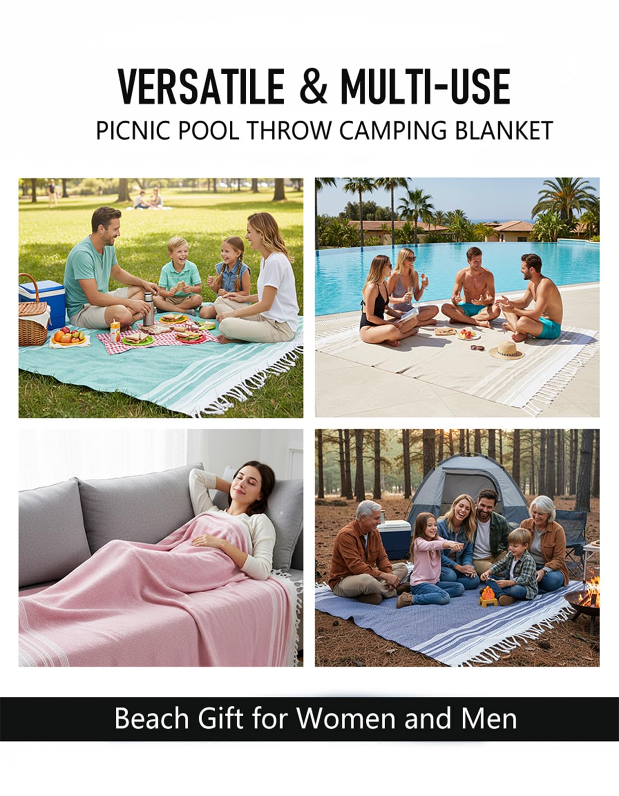 Oversized Turkish Beach Towel Blanket Cotton Giant XL Sandproof Towels Huge Linen XXL Extra Large Big Throw Quilt Blankets for Adults Cloud Travel Camping Glamping Accessories Essentials