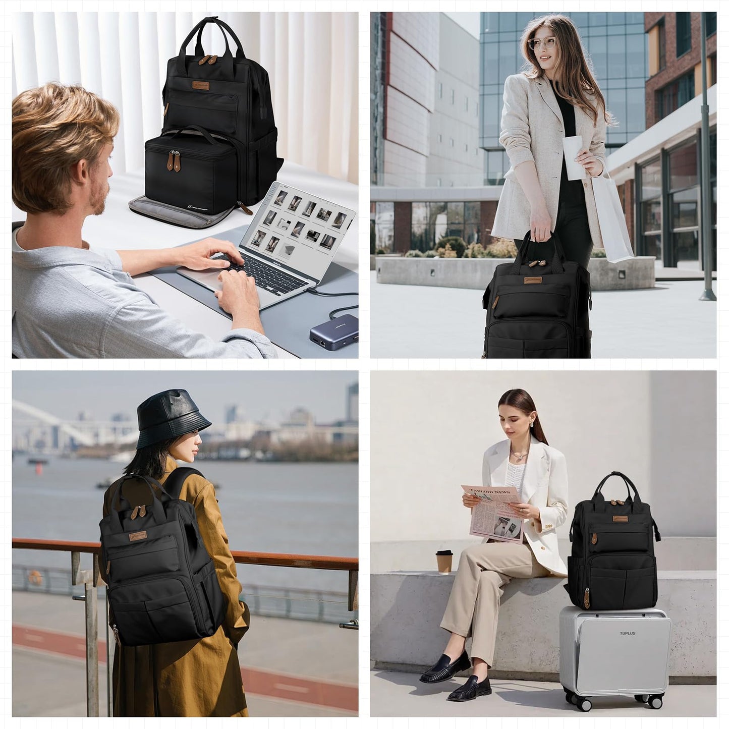Maelstrom Travel Laptop Backpack for Women Men,Backapck Fits 15.6-17.3 Inch Laptop, Teacher/Work Bag with Insulated Lunch Box (Black)
