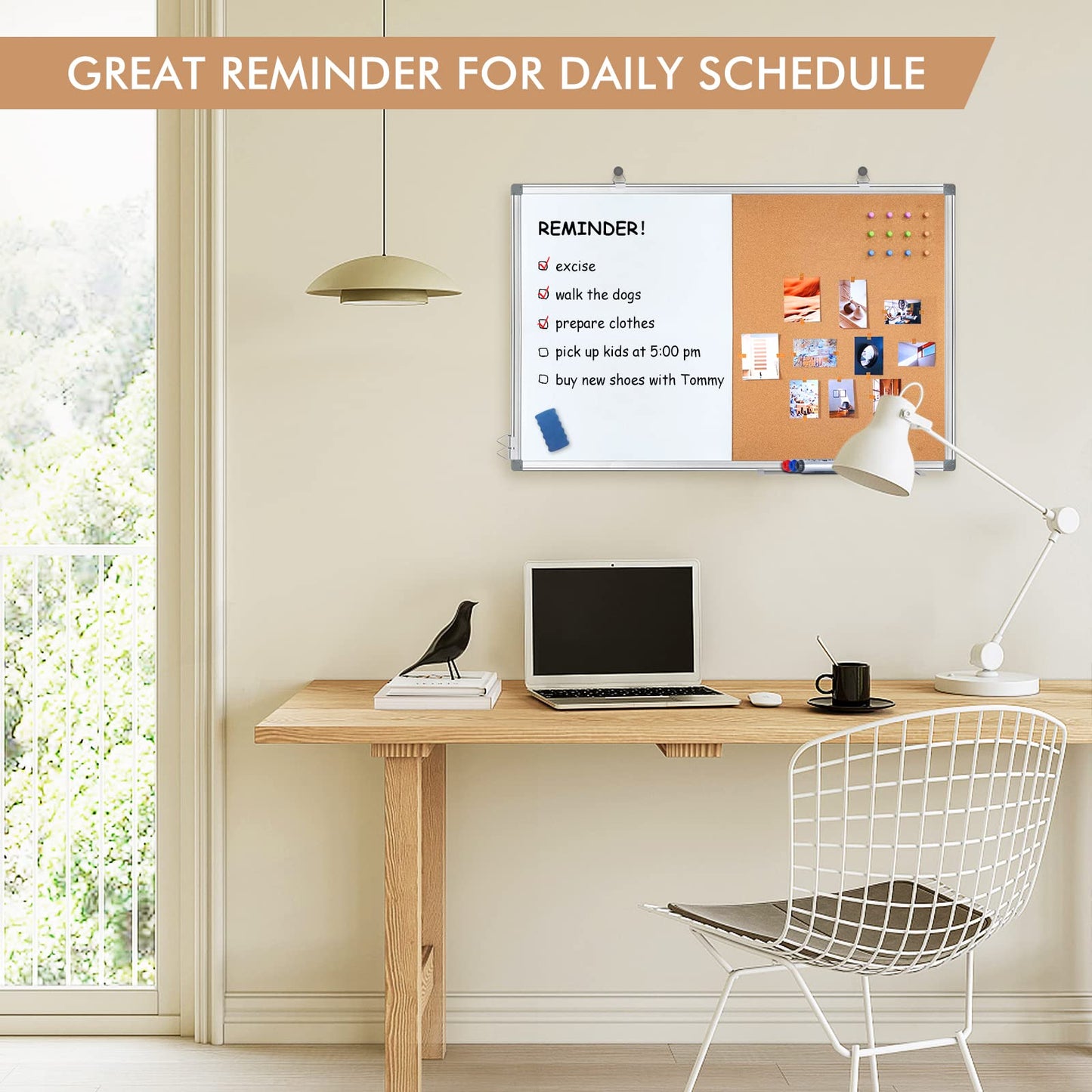 White Board Cork, Maxtek 36 x 24 Magnetic Combination Board for Wall, Dry Erase Board Bulletin Combo Board for Home Office & Classroom, 3' x 2' Wall Mounted Memo Message Board with Aluminum Frame