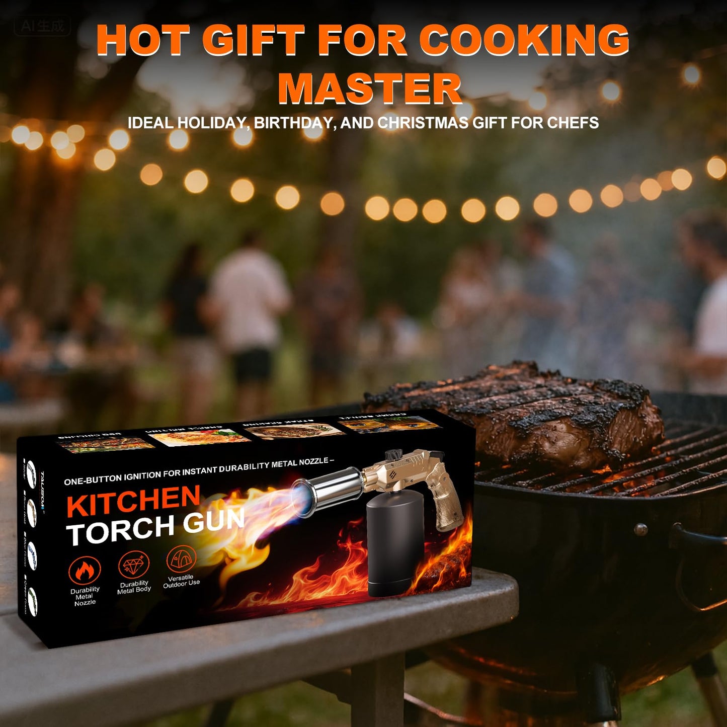 Kitchen Torch, Adjustable Cooking Torch with Built-in Igniter, Powerful BBQ & Kitchen Torches for Cooking, Searing Steak, Charcoal Starter