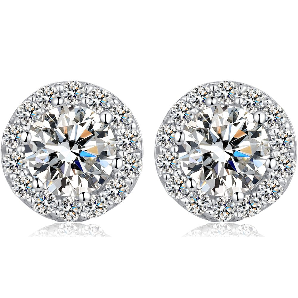 Halo Stud Earrings Sterling Silver Halo Earrings for Women Cubic Zirconia CZ Stud Earrings White