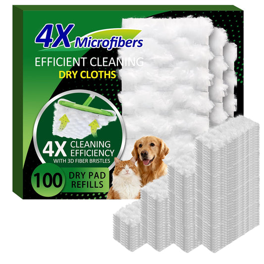 100 Dry Sweeping Cloths Compatible with Swiffer Sweeper Mop, Heavy Duty Dry Pads Refills, Cleaning Dust and Pet Hair, Disposable Pet Sweeper Mop Pads for All Purpose Multi Surface Floor Cleaning (100)