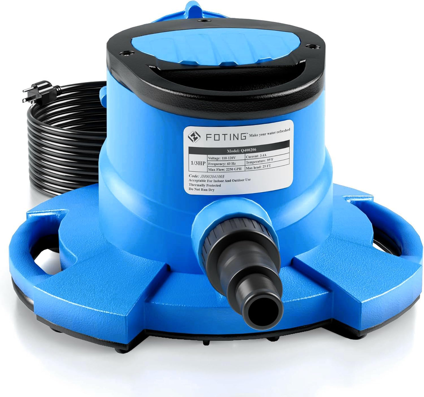2026Upgraded 1/3 HP Automatic Swimming Pool Cover Pump 2250 GPH Submersible Water Pump, Water Removal with 3/4” Check Valve Adapter & 25ft Power Cord, Drainage for Ponds, Rooftops, Water Beds