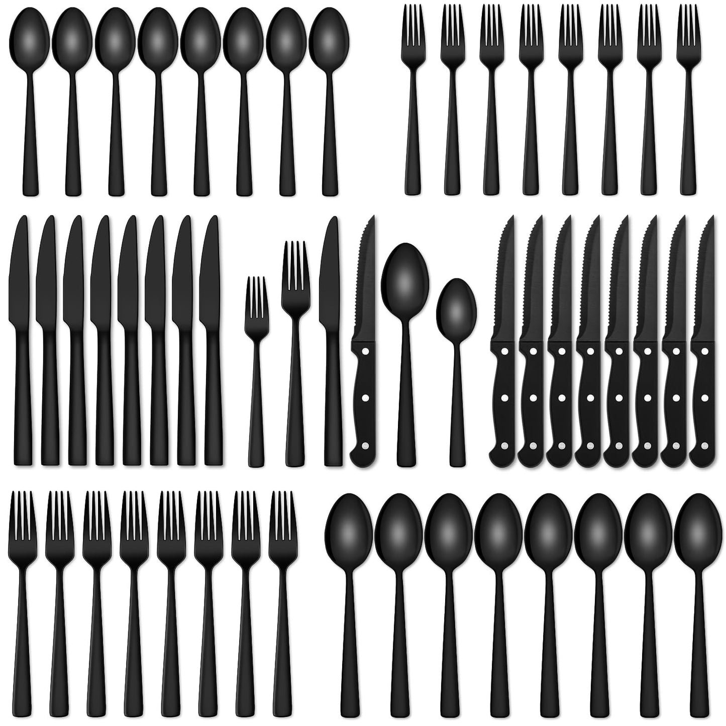 Yoehka 72 Pieces Black Silverware Set with Steak Knives, Stainless Steel Cutlery Set Service for 12, Durable Home Kitchen Eating Tableware Set, Include Fork Knife Spoon Dishwasher Safe