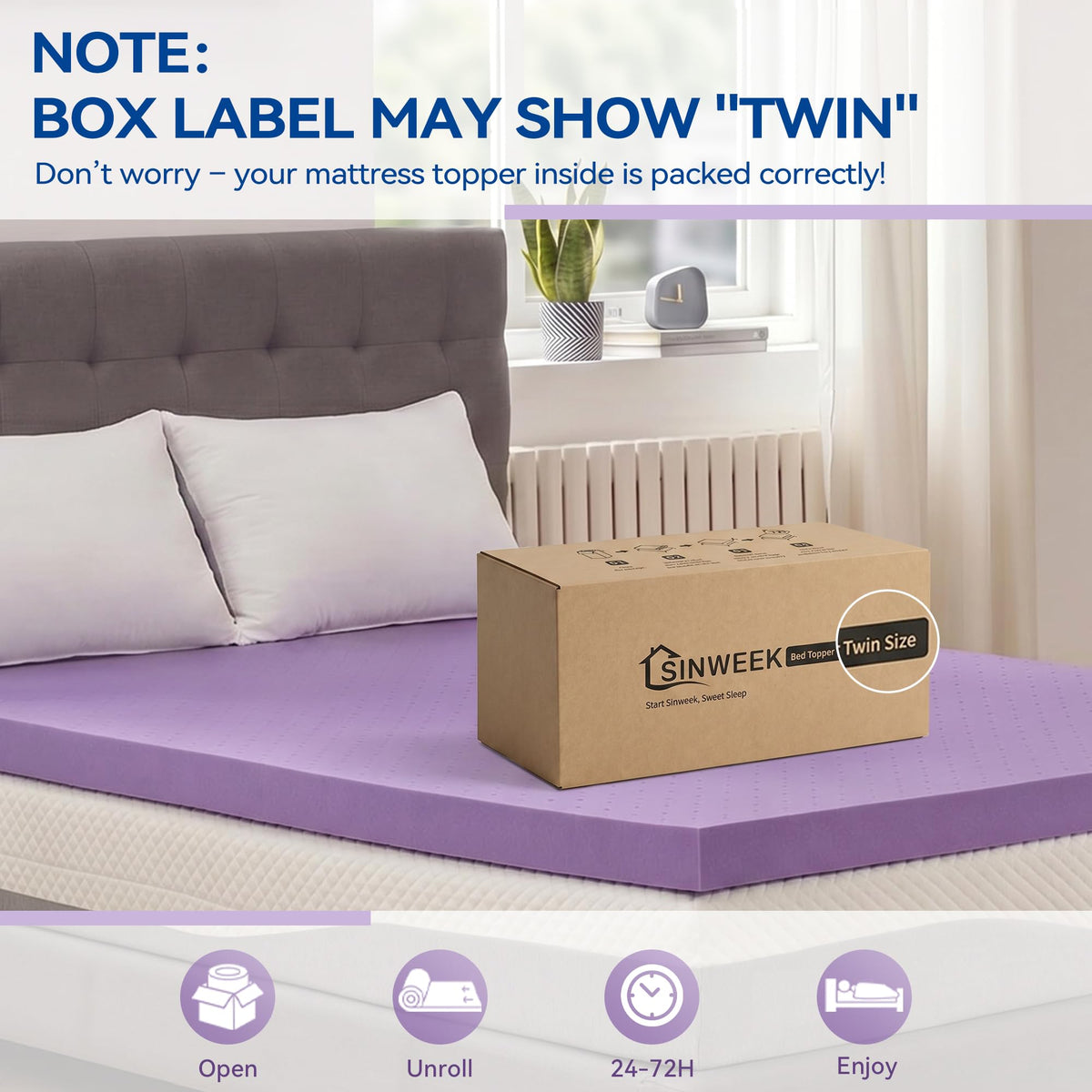 SINWEEK 1.5 Inch Gel Memory Foam Mattress Topper Ventilated Soft Pressure Relieve Mattress Pad, Breathable Bed Topper, CertiPUR-US Certified, Full Size