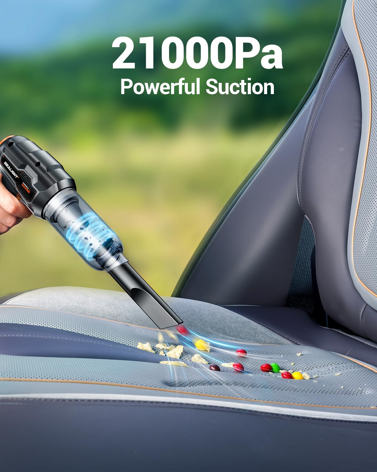SEALIGHT Handheld Car Vacuum Wireless, Handheld Vacuum Cleaner with 21000pa High Power Suction, Two Batteries Long Endurance, 18V/120W Mini Vacuum Cleaner for Car, Home, Office,