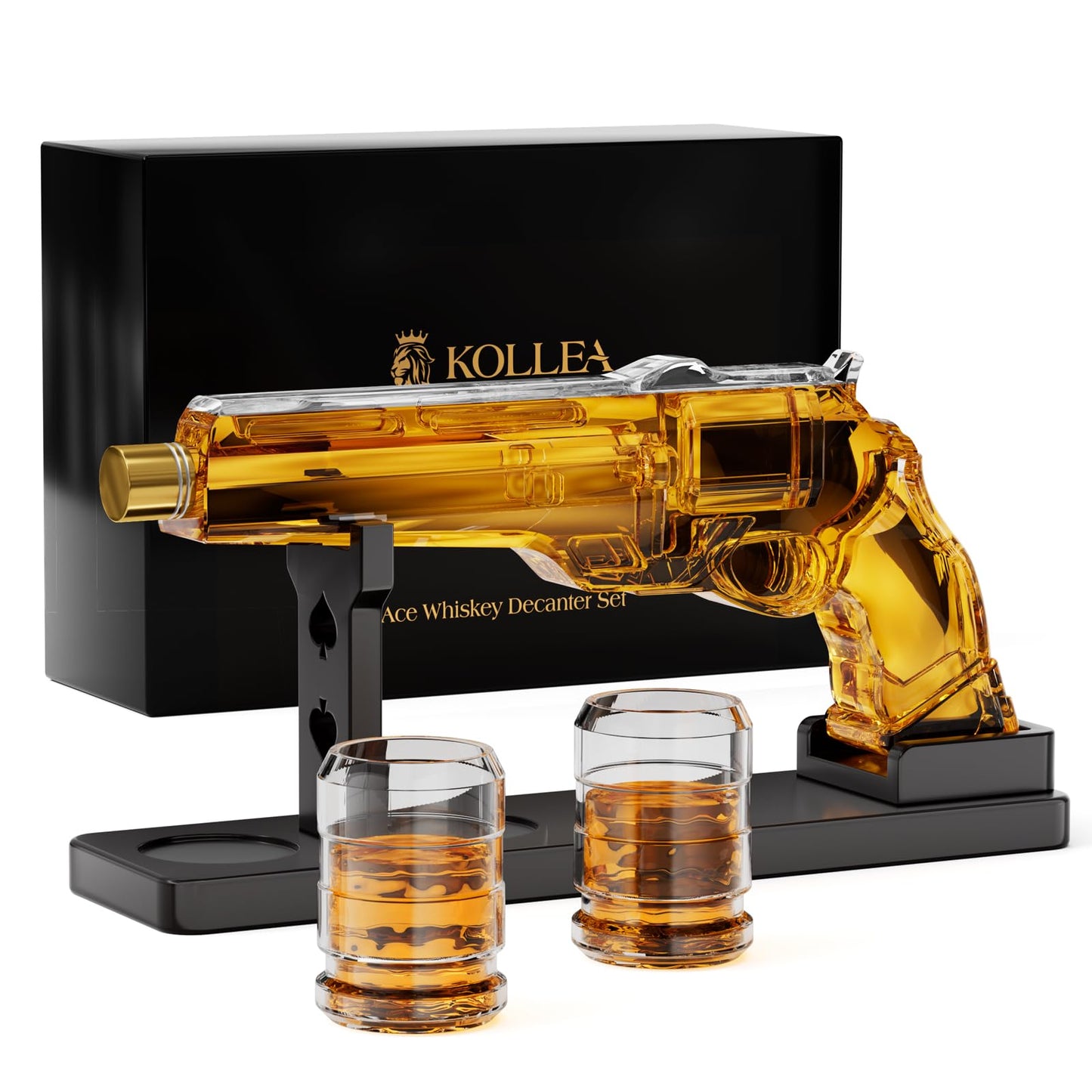 Gun Whiskey Decanter Sets for Men, Kollea Liquor Decanter Set with Shot Glass, Handcrafted Birthday Gifts for Men Dad Brother, Cool Anniversary Set Gift for Him Husband, for Home Bar Drinking Party