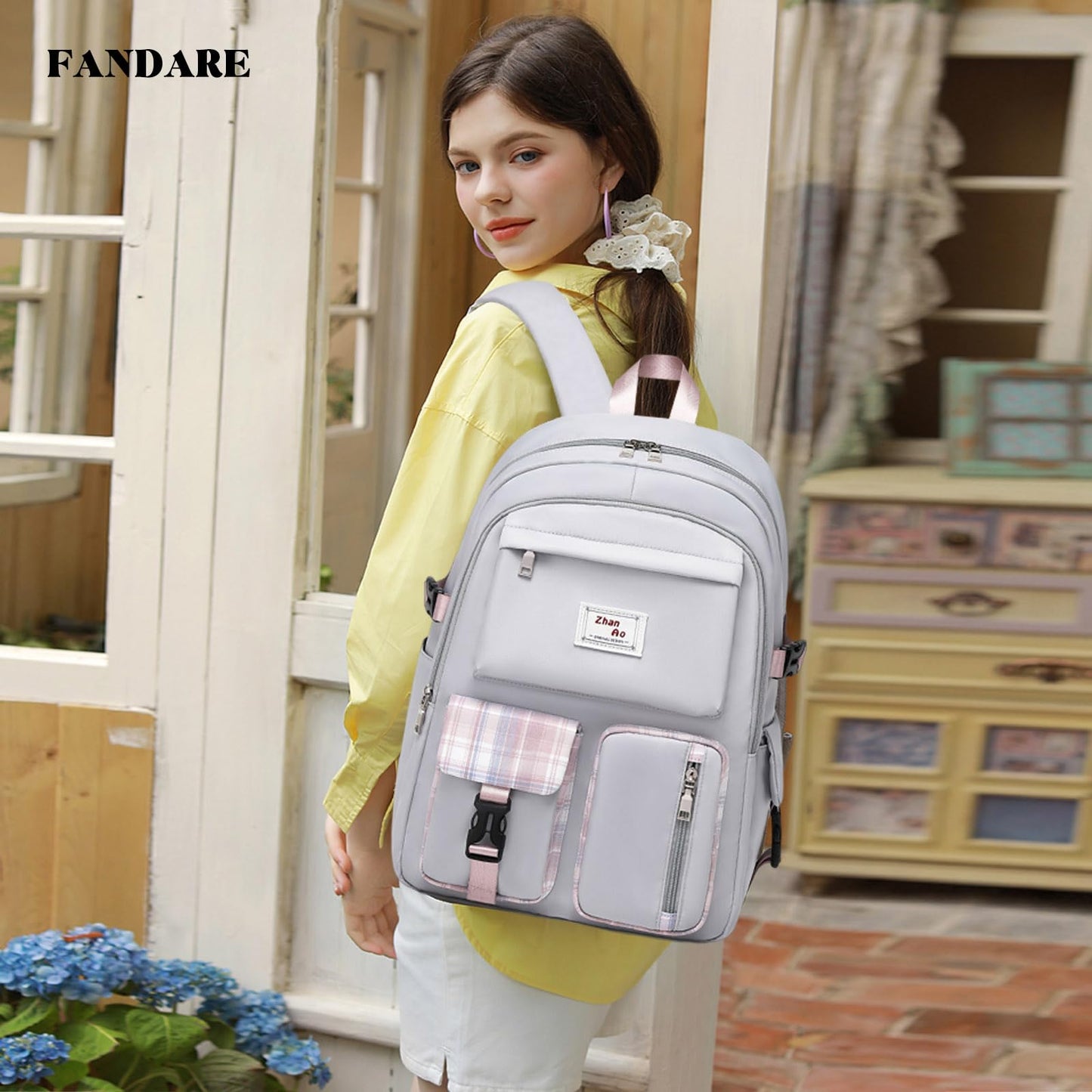 FANDARE Casual Backpack Girl School Bag Boy Daypacks Large Laptop Bag Students College Daypacks Bookbag fit 15.6 inch Laptop Teens Travel Spring Outing Shopping Rucksack Waterproof Polyester Gray