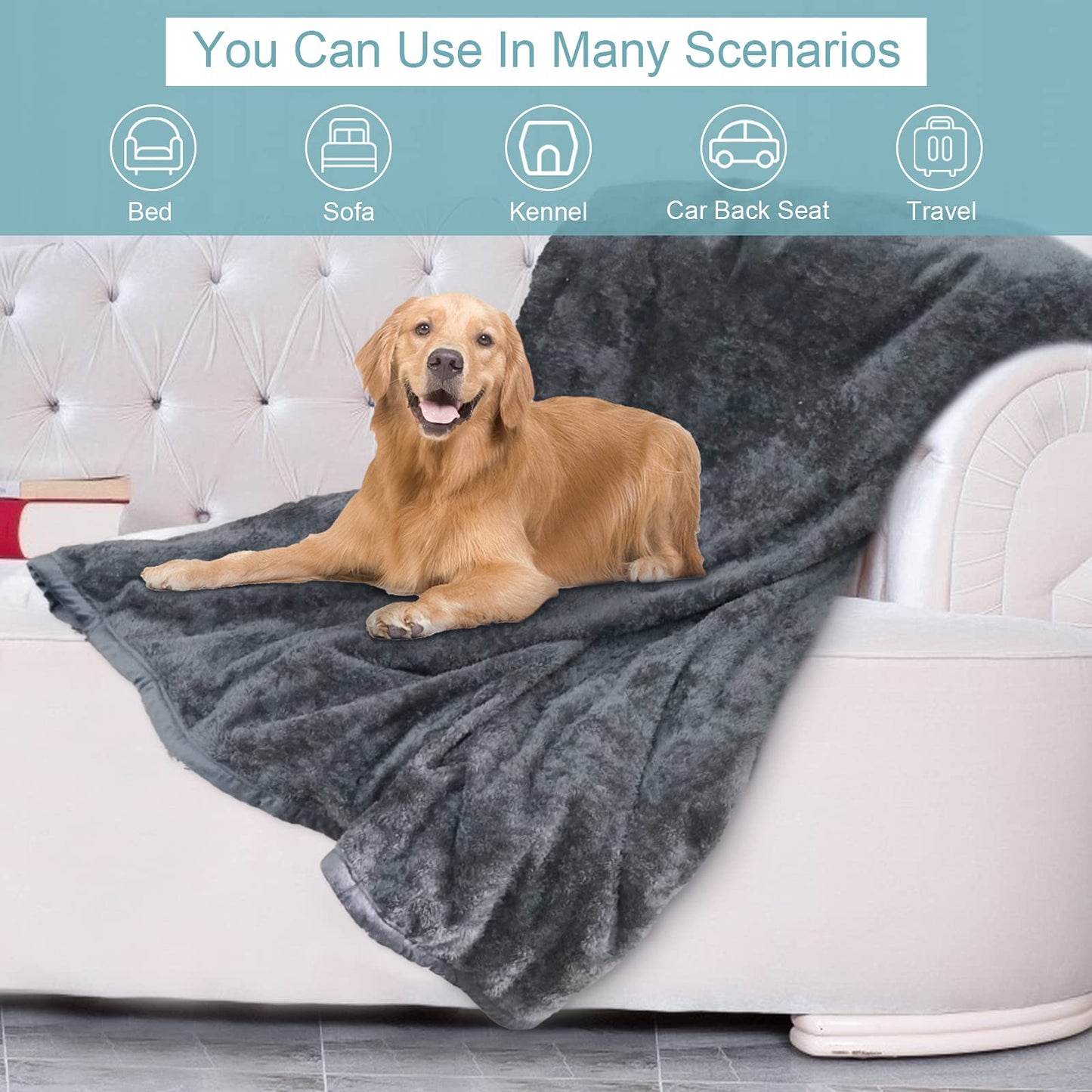 Bidear Dog Blanket Soft Fluffy Pet Blanket Waterproof Warm Cat Blanket Self-Warming Puppy Snuggle Blanket Warm Throw Pets Bed Blankets Dog Fuzzy Blankets for Sofa Travel 31.5 x 39.4”- Grey