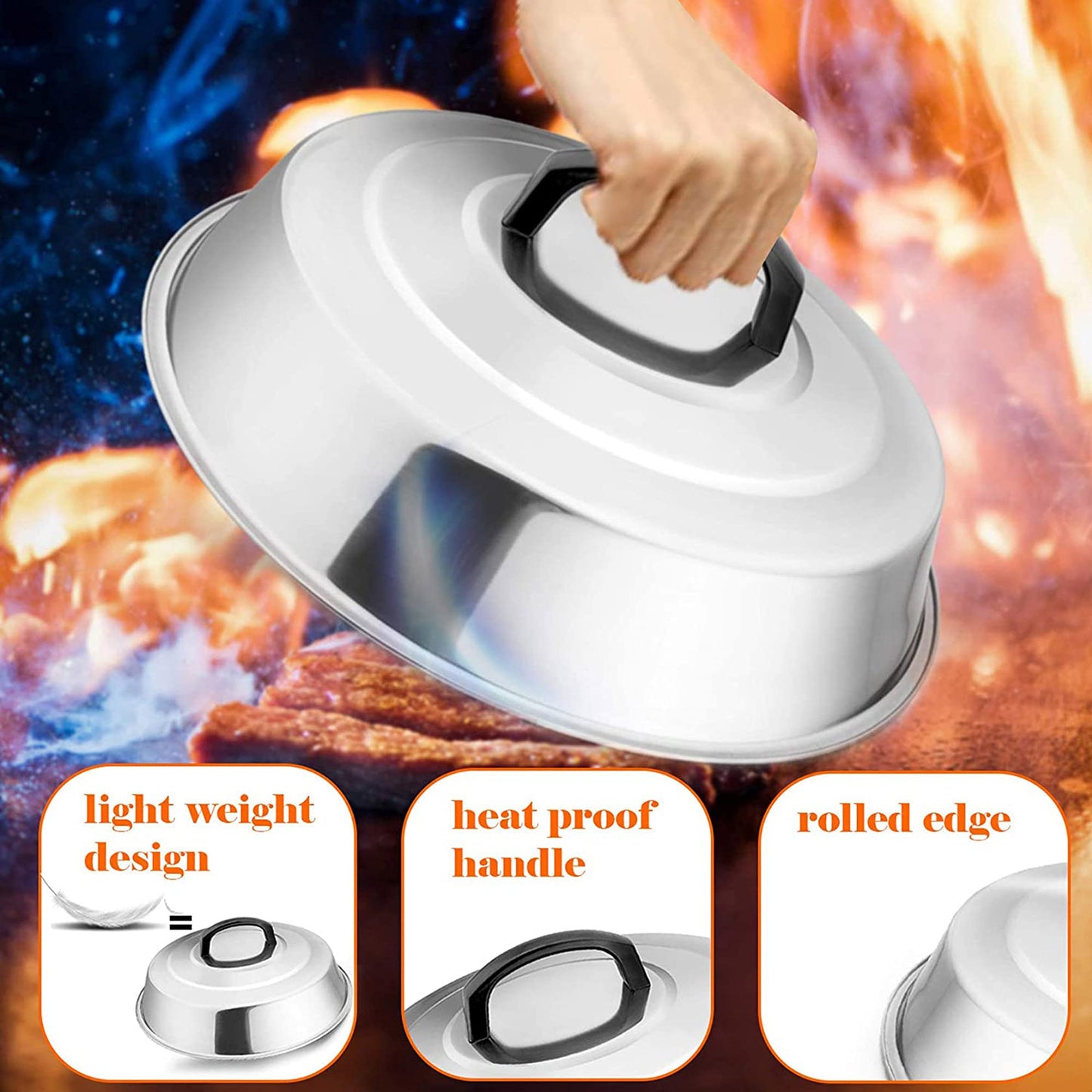 30cm Basting Cover for Griddle, Leonyo 3 Pack Cheese Melting Dome, 12Inch Stainless Steel Wok Lid Steamer Dome BBQ Accessories for Indoor/Outdoor Home Kitchen Cooking Burger