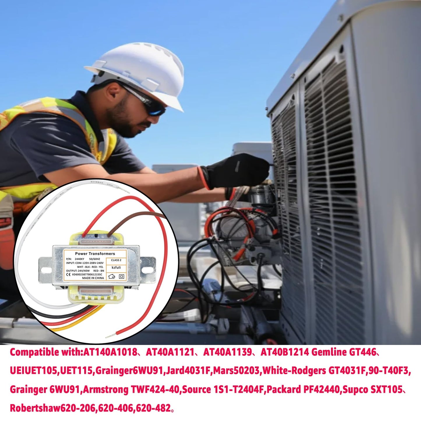 24V 40VA Control Transformer. Primary Voltage 120, 208, 240V 50hz-60hz ，Secondary 24V Multi tap Transformer, Compatible Jard 4031F Packard 42440,HVAC Furnace Multi tap.