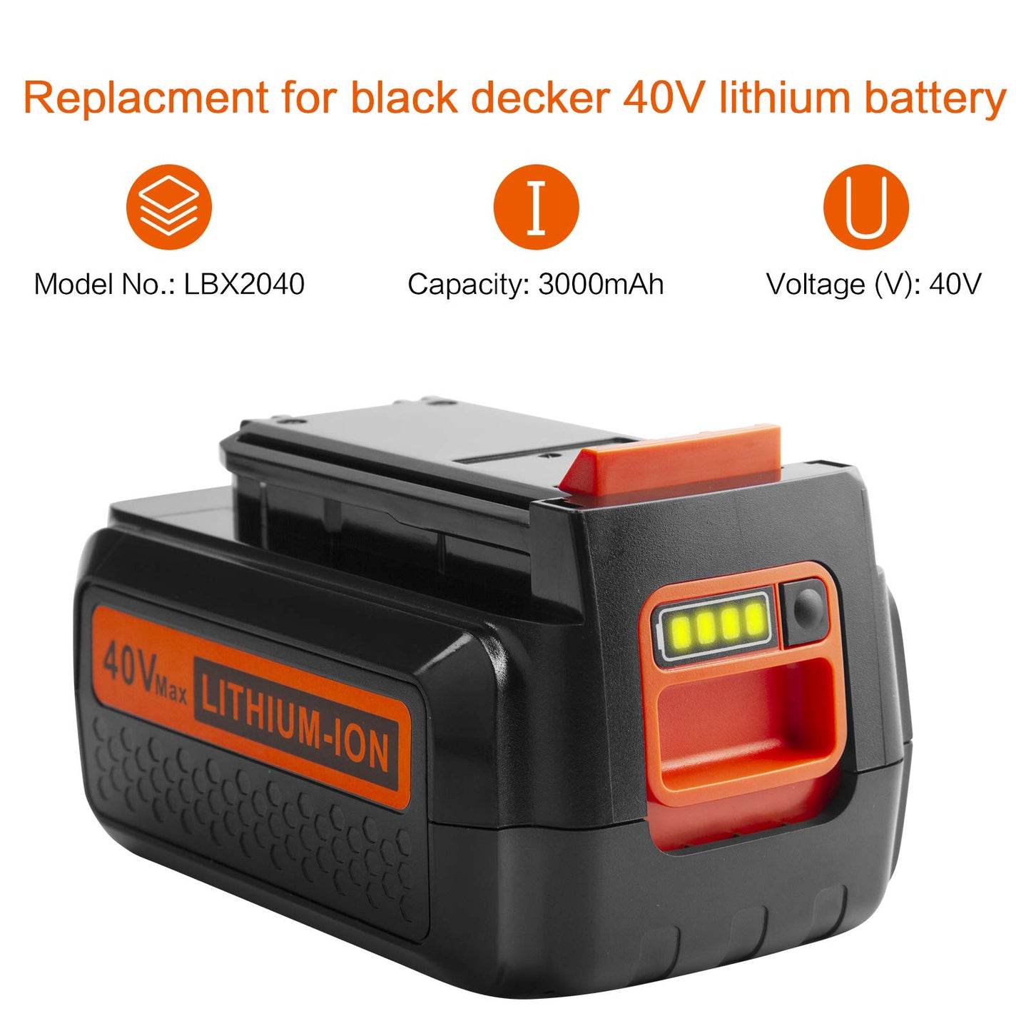 ARyee 40V 3.0Ah Replacement Battery for Black and Decker LBX2040 LBXR36 Compatible with 40 Volt String Trimmer, Hedge Trimmer, Sweeper Vac, Chain Saw, Power Equipment