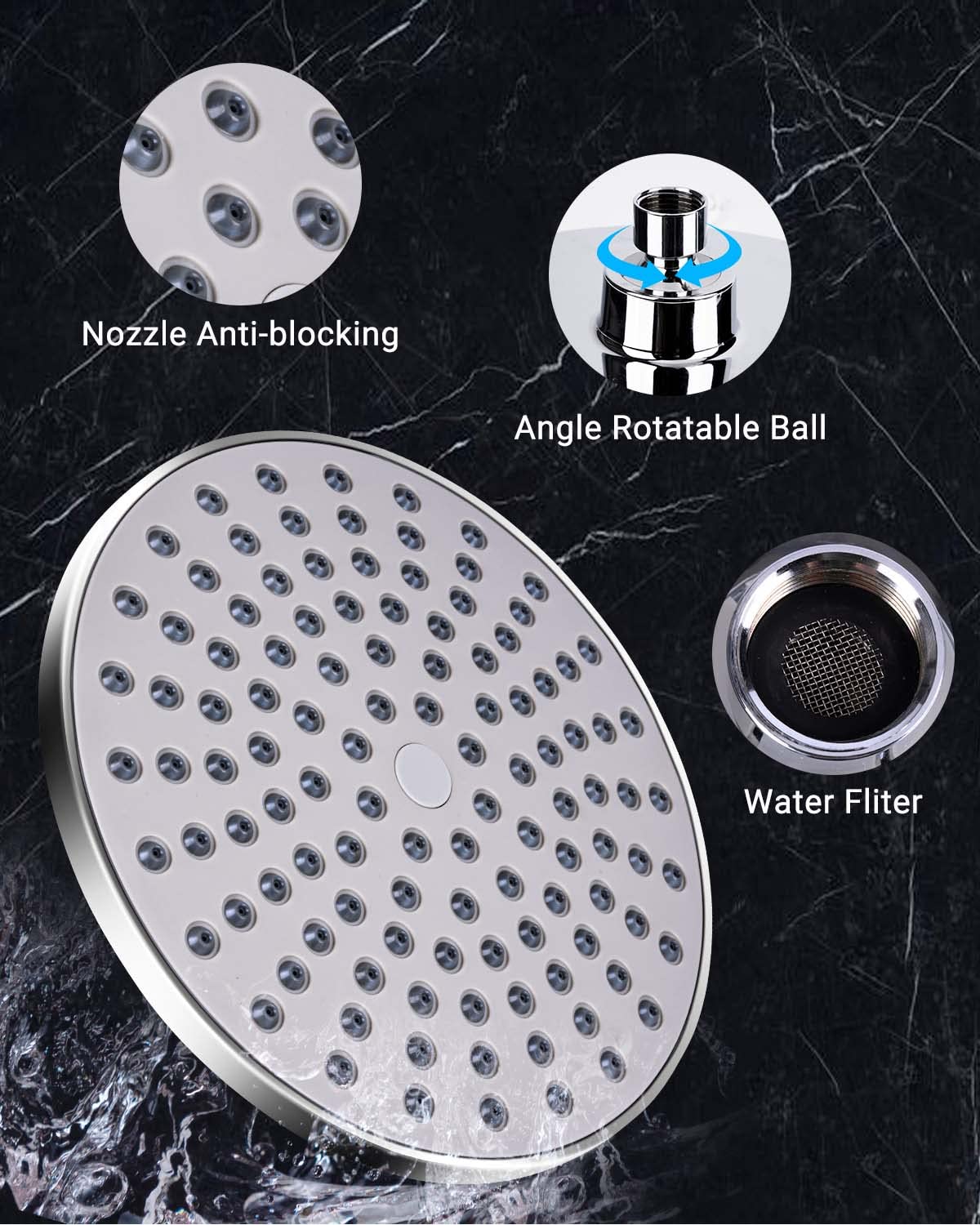 High Pressure 8" Rainfall Shower Head and Handheld Shower Heads Combo, with 60" Hose, Punch-Free, Dual Powerful Shower Spray Detachable with Holder, Chrome, Regulator fit for High, Low Water Flow