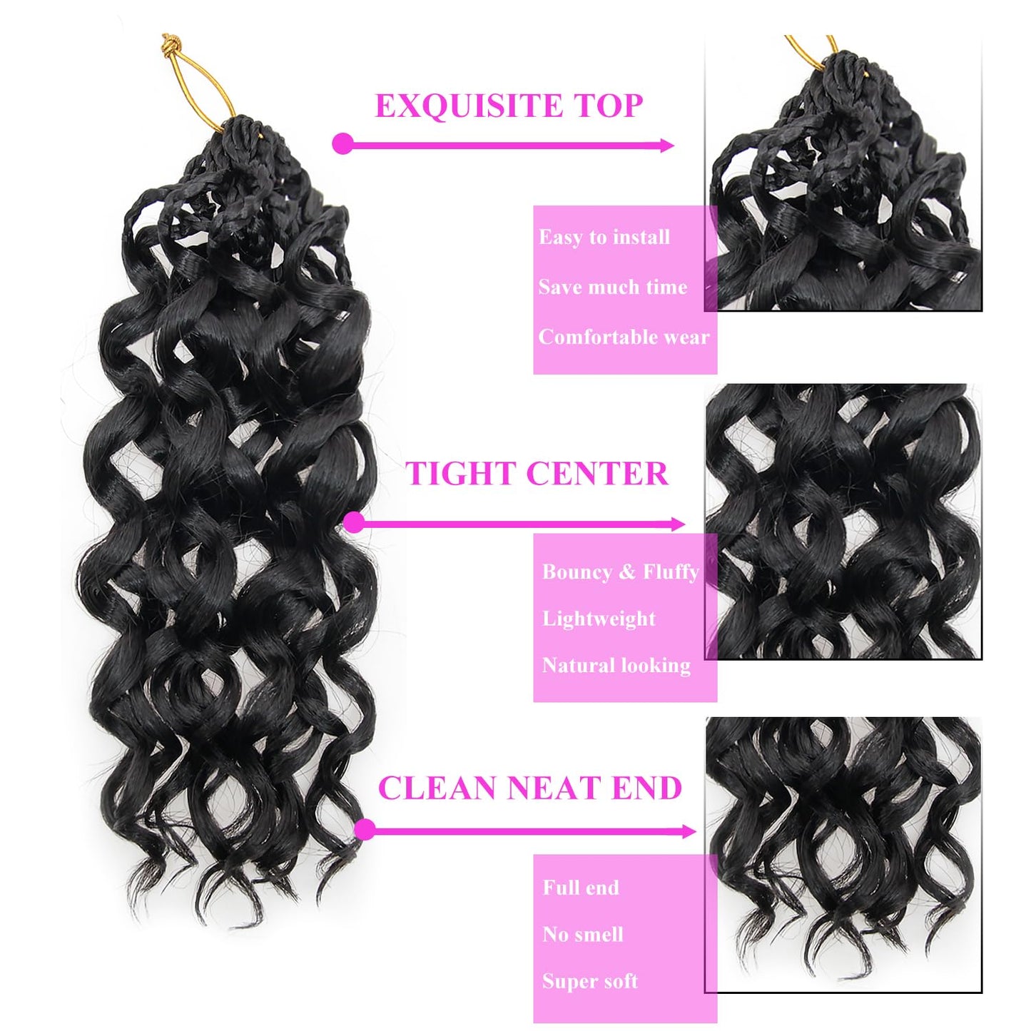 14 Inch Pre Looped Crochet Hair for Black Women - Gogo Curl/Beach Curl/Ocean/Water/Deep Wave Crochet Hair 8 Packs, Synthetic Hair Tangle-Free Natural Look Curly Hair Extensions (1B)