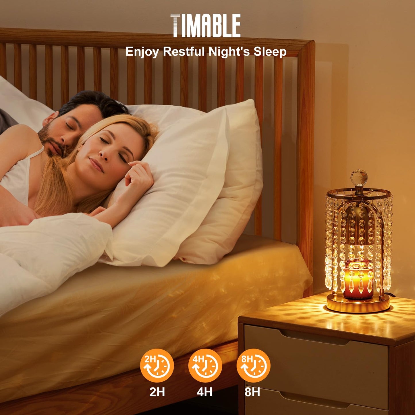 Lewondr Candle Warmer Lamp with Timer & Dimmable, Candles Warmer Lamp Crystal Wax Melt Tool with 2 Bulbs, Electric Candle Melter Decor for Bedroom Home, Gold