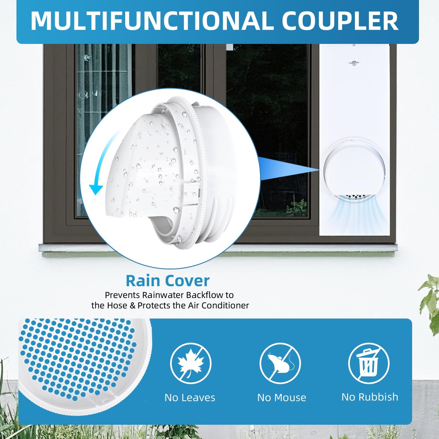 Portable AC Window Vent Kit with Waterproof Cover,AC Window Seal Kit with 5.9" Diameter,Air Conditioner Window Vent Kit for Sliding Horizontal or Vertical Window with 4 Seal Plates