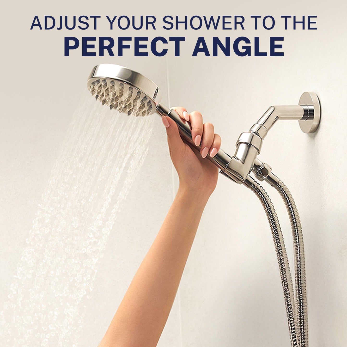 HammerHead Showers® All Metal Handheld Shower Head Holder - Chrome - Adjustable Shower Wand Holder with Universal Wall Hook Bracket and Pivot Ball - Hand Held Shower Head Holder - Shower Hose Holder