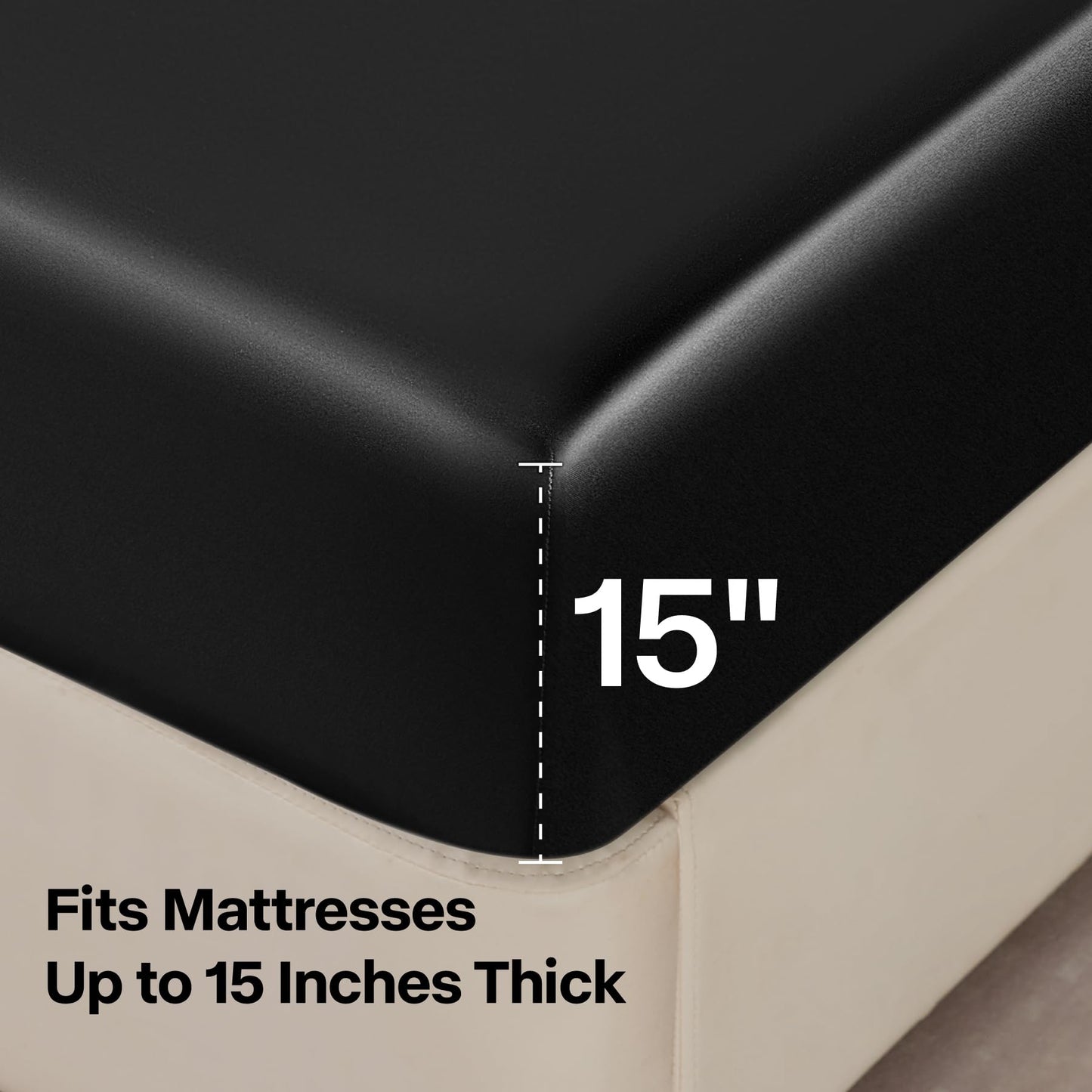 BEDELITE Satin Sheets Queen Size Bed Set, Luxury Soft Black Silk Sheets for Hair and Skin, Similar to Silk Bed Sheets Set 4 Pieces with 1 Deep Pocket Fitted Sheet, 1 Flat Sheet, and 2 Pillowcases