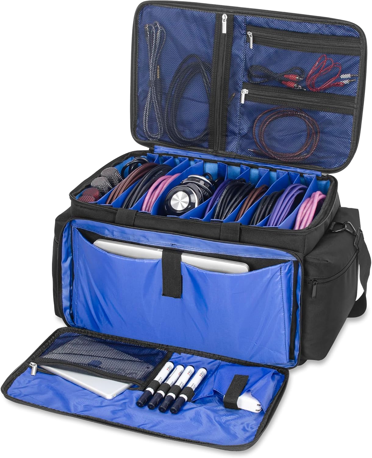 AKOZLIN DJ Cable File Bag with 10 Detachable Dividers and Bottom Cable Bags for Musicians Travel Gig Bag for 15.6" Laptop,Professional DJ Gear, Sound Instrument and Music Equipment Accessories,Large
