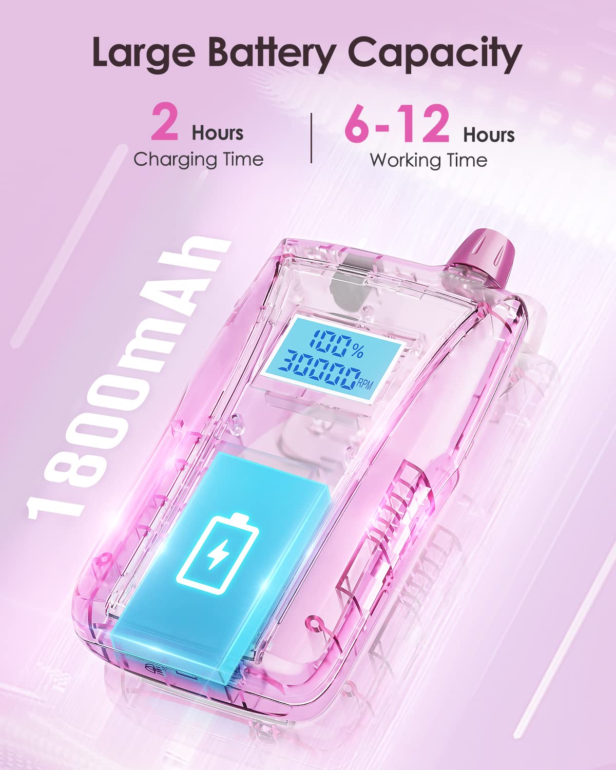 Beloving Rechargeable Portable Nail Drill, 30000rpm Acrylic Nail Drill with LED Display, Professional Electric Nail File Machine Efile Drill for Acrylic Nails, Gel Nails, Cuticle, Manicure, Pedicure, Pink