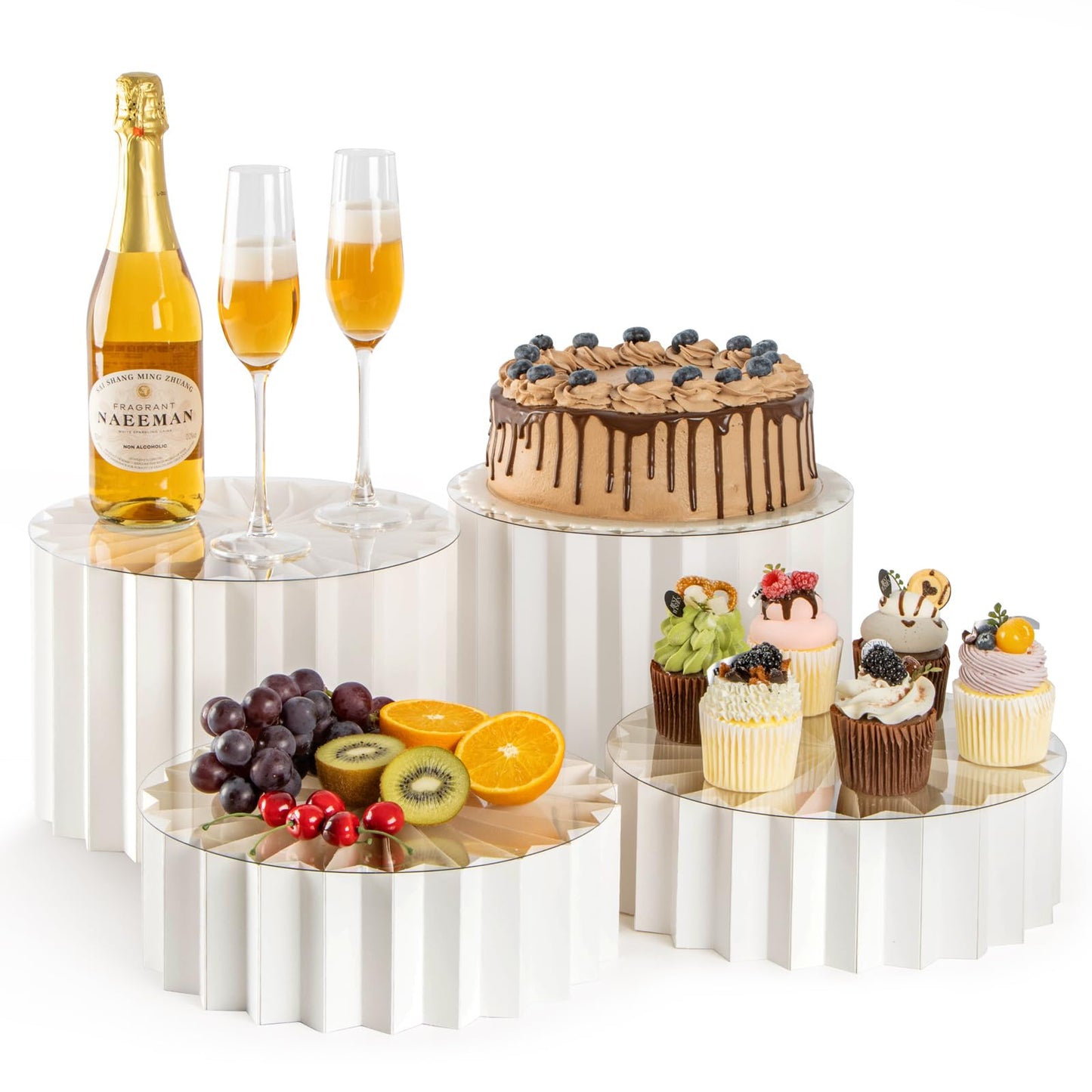 PUERSI 4 Pack Buffet Risers, Foldable Food Display Risers for Party, Display Stands for Food, Cake Cupcake Stands, Riser Display Stand for Desserts, Food, Jewelry - White