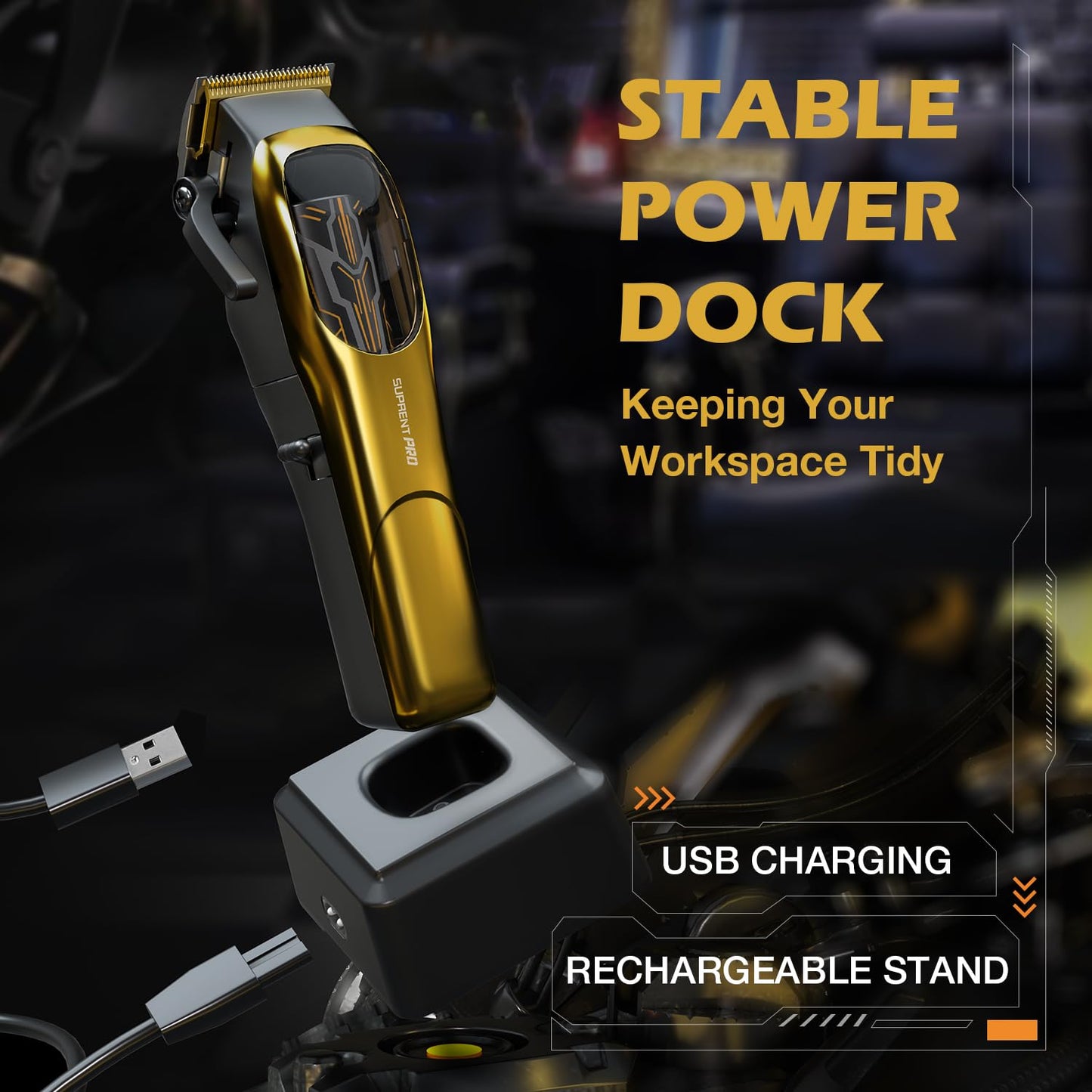 Professional Hair Clippers for Men- High Torque Brushless Motor with DLC Coated Ceramic Blade, Mens Cordless Hair Clippers Set for Barbers with Charging Base, Fashion Gift for Men - Gold