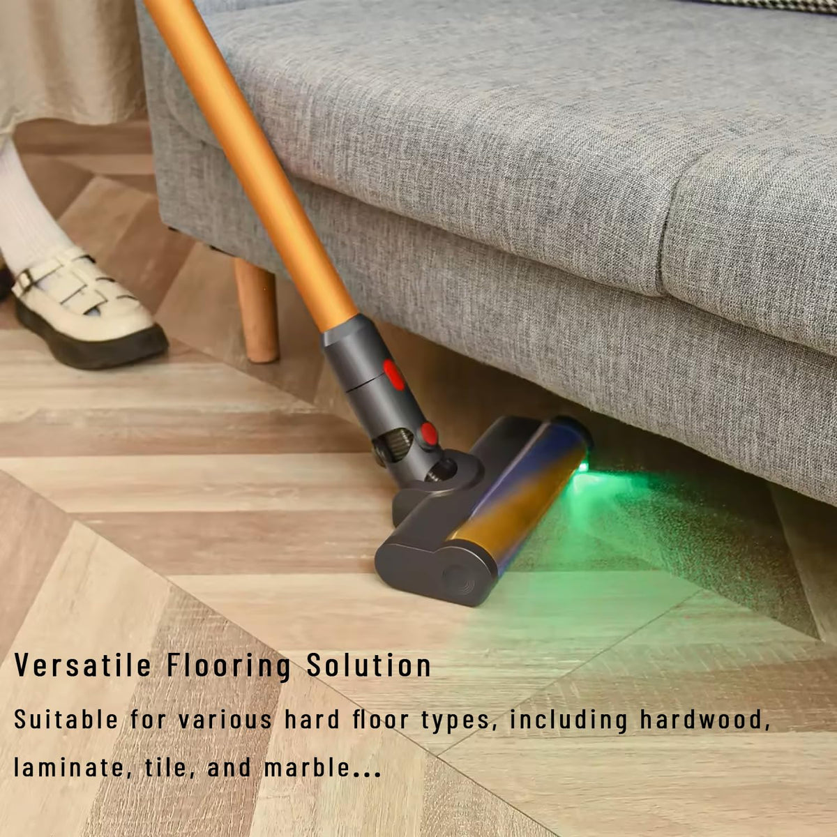Updated Dust Detect Vacuum Attachment for Dyson G5 V15 V11 V10 V8 V7 Cleaner, Hardwood Floor Head Soft Roller Brush Replacement Accessories Part with Optical Green Light–Enhanced Power,Speed,Lifespan
