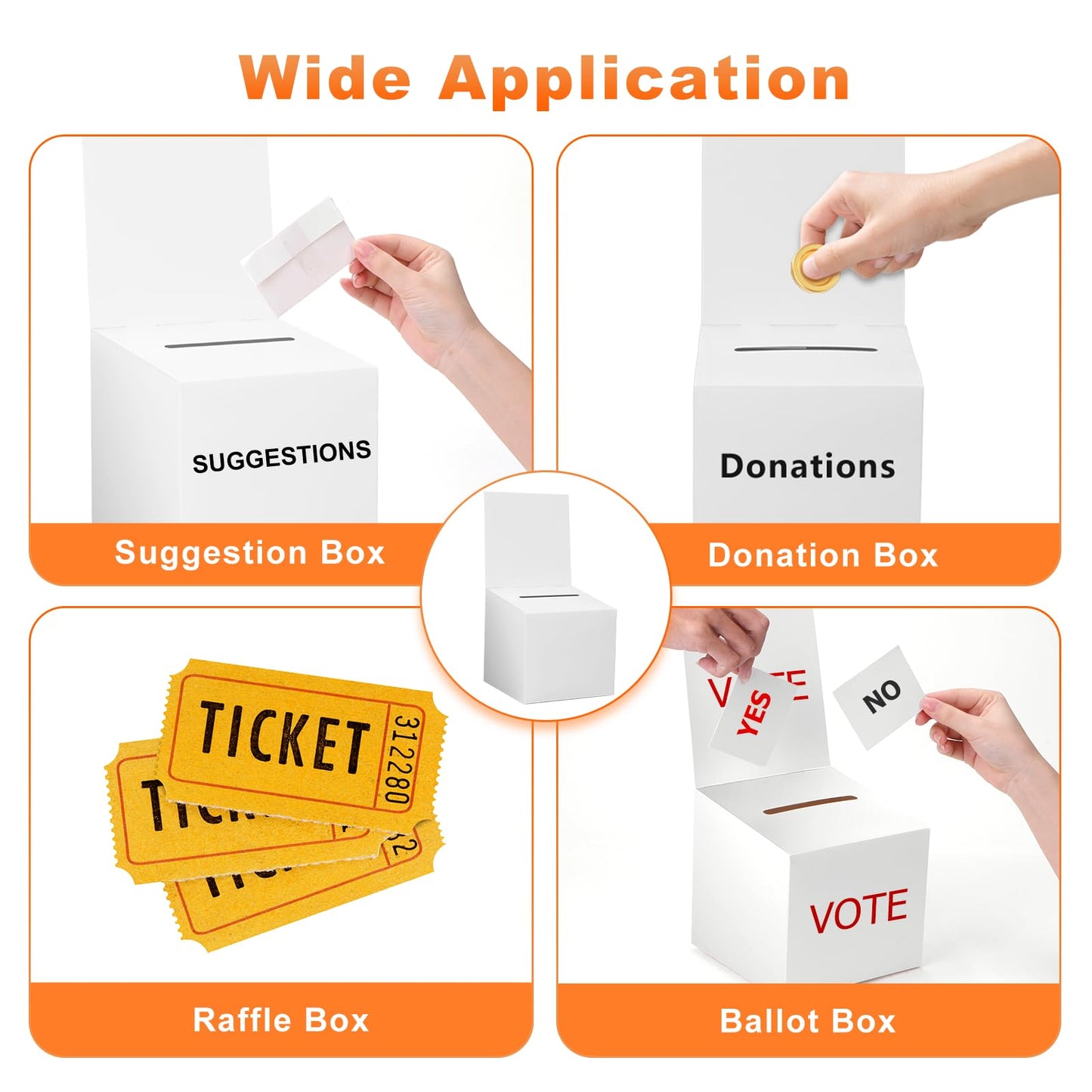24 Pcs Ballot Box Raffle Box Donation Box for Fundraising, 6 X 6 X 6 Inch Cardboard Raffle Ticket Box with Slot Suggestion Box Removable Header Charity Box for Collecting Business Card Voting (White)