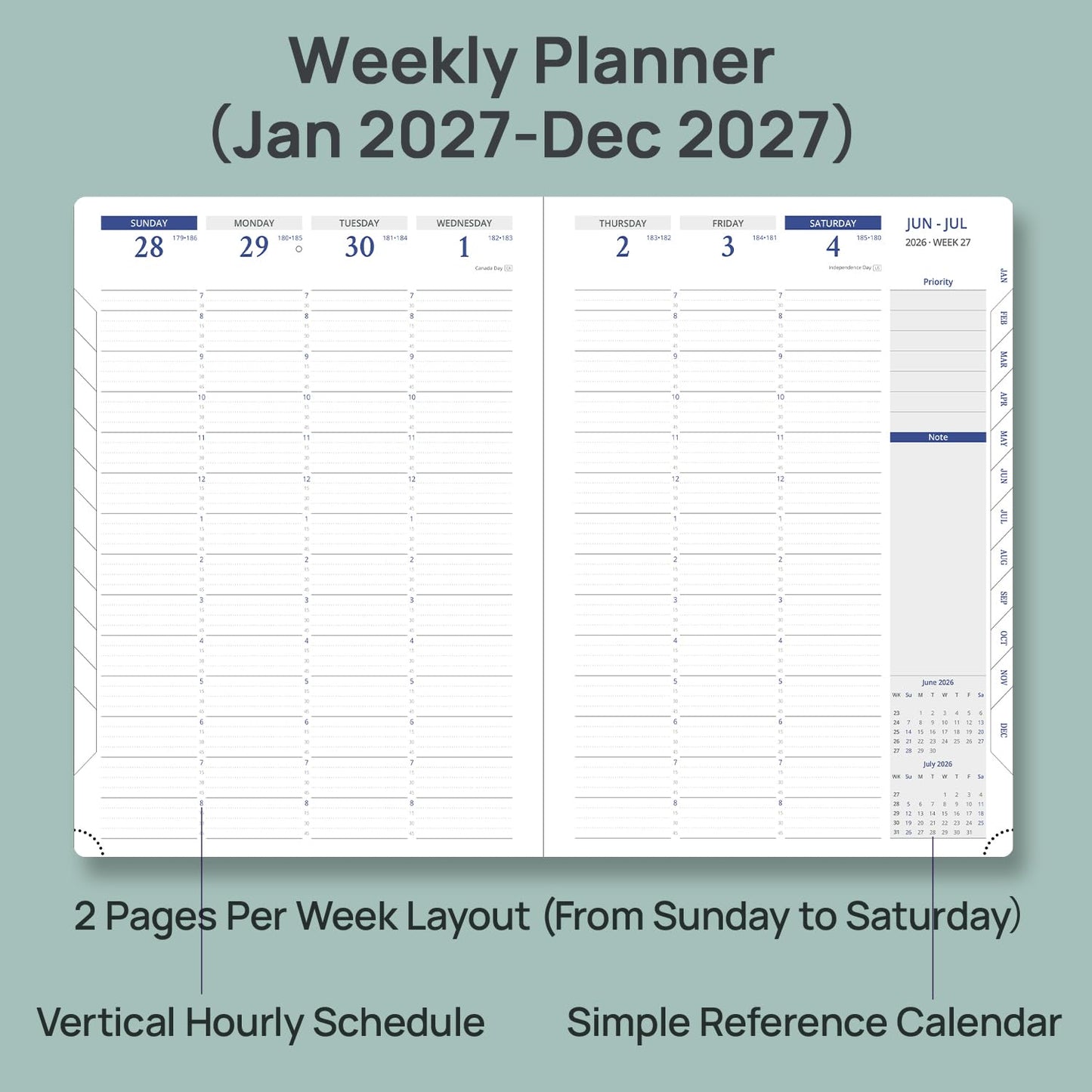 POPRUN 2026-2027 Planner - Weekly And Monthly Planner (A4 Size 8.25'' x 11.75''), 15-Minute Hourly Planner & Appointment Book (July 2026 - June 2027), Monthly Tabs, Inner-pocket - Burgundy